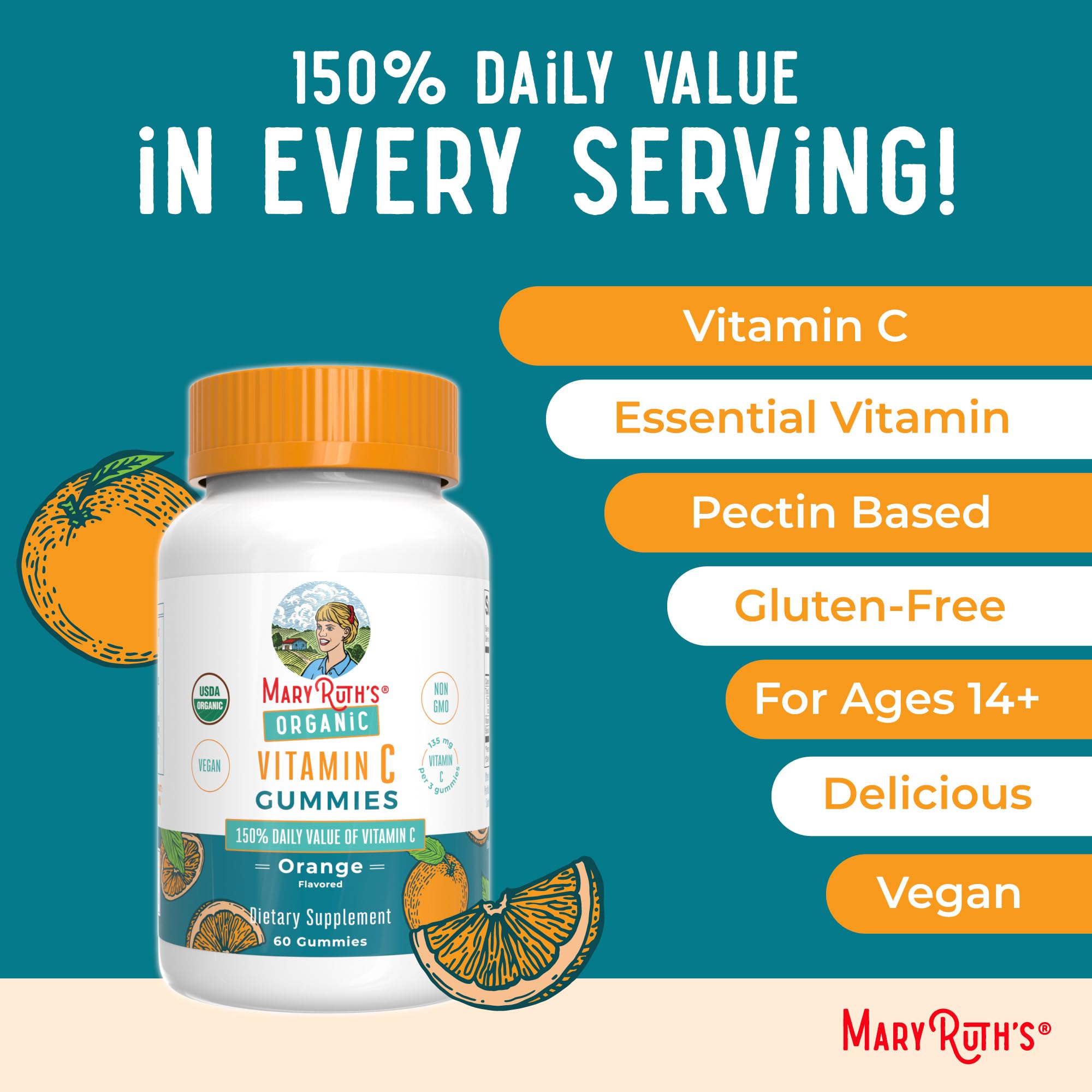 MARYRUTH'S Organic Vitamin C Gummies ingredients list on packaging