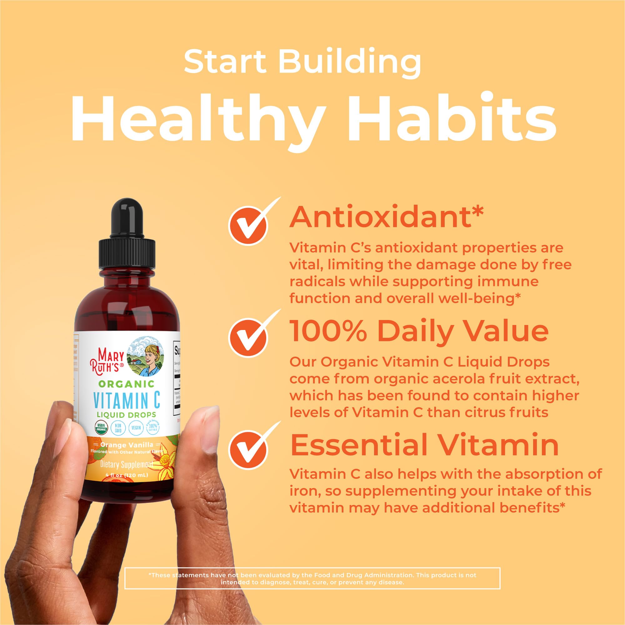 MARYRUTH'S Organic Vitamin C Liquid Drops 90mg in a glass of water