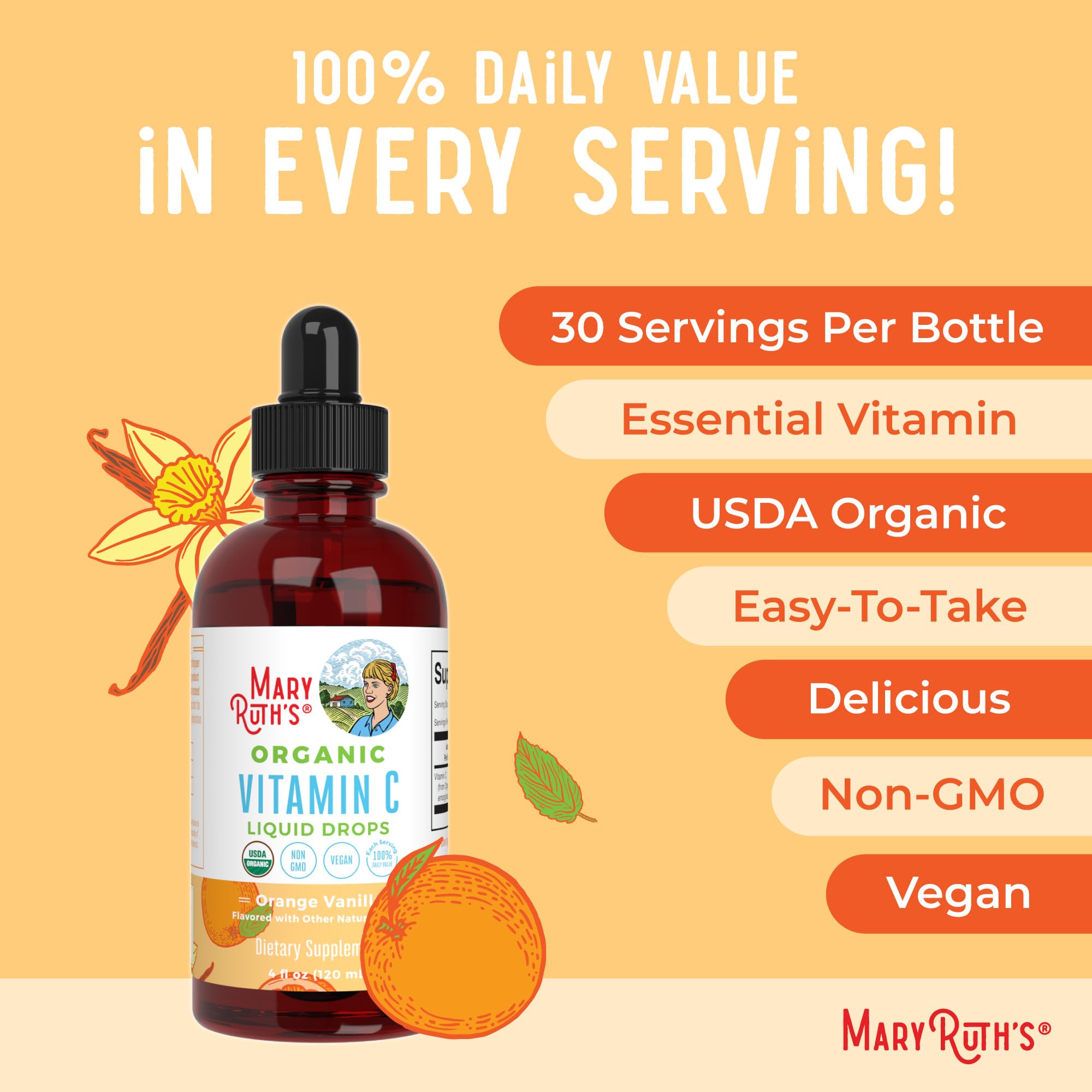 MARYRUTH'S Organic Vitamin C Liquid Drops 90mg nutritional information