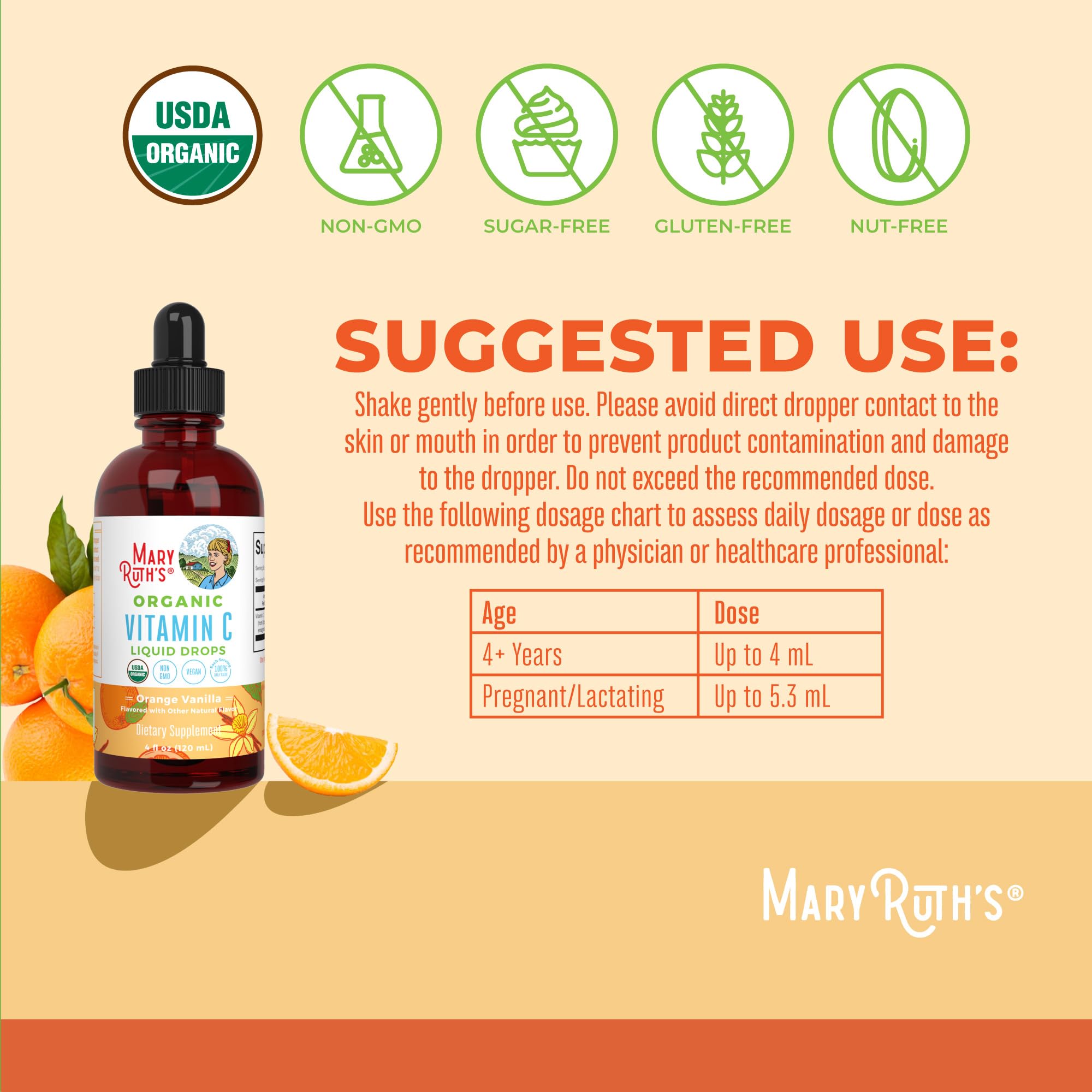 MARYRUTH'S Organic Vitamin C Liquid Drops 90mg side view