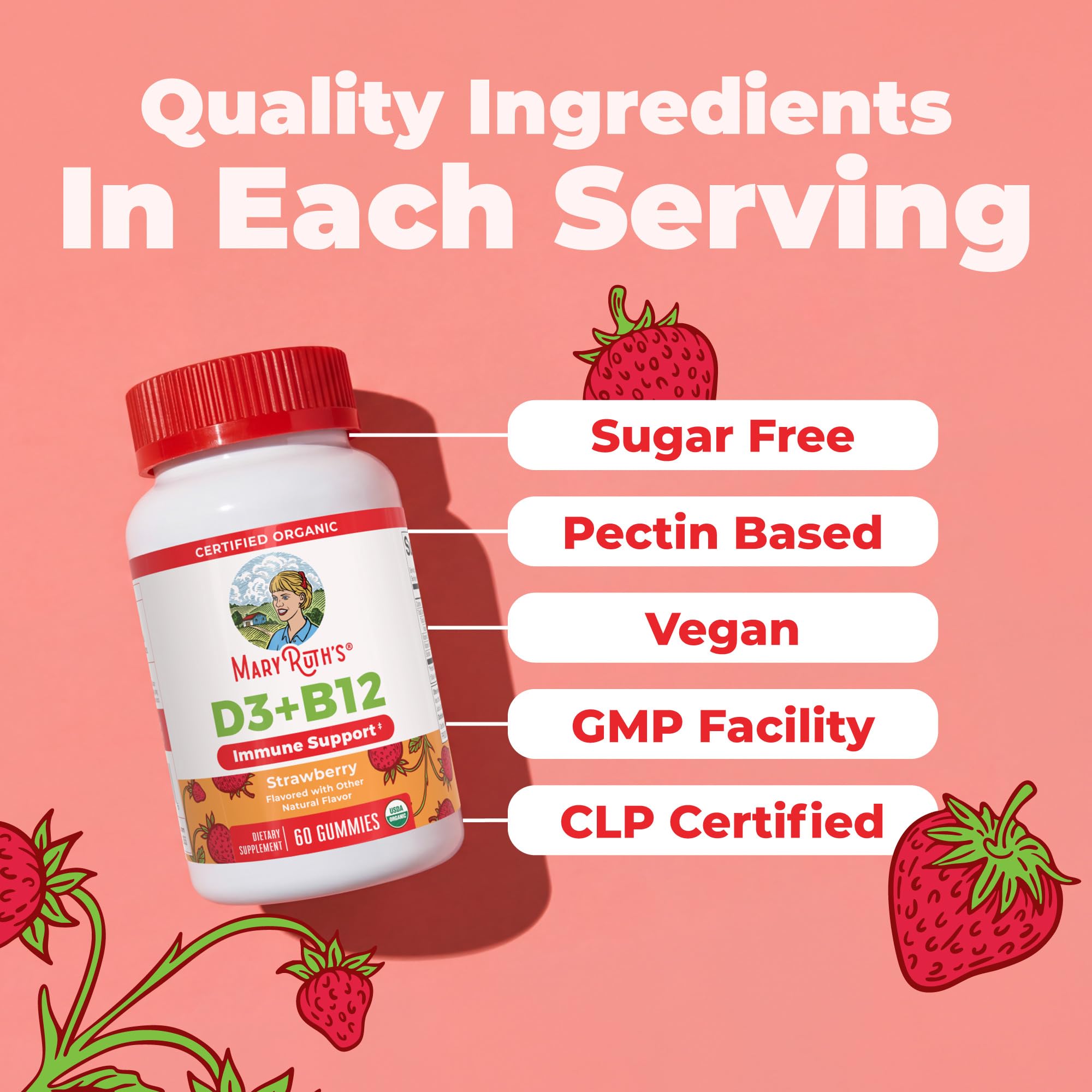 MARYRUTH'S Organic Vitamin D3 + B12 Gummies in a hand
