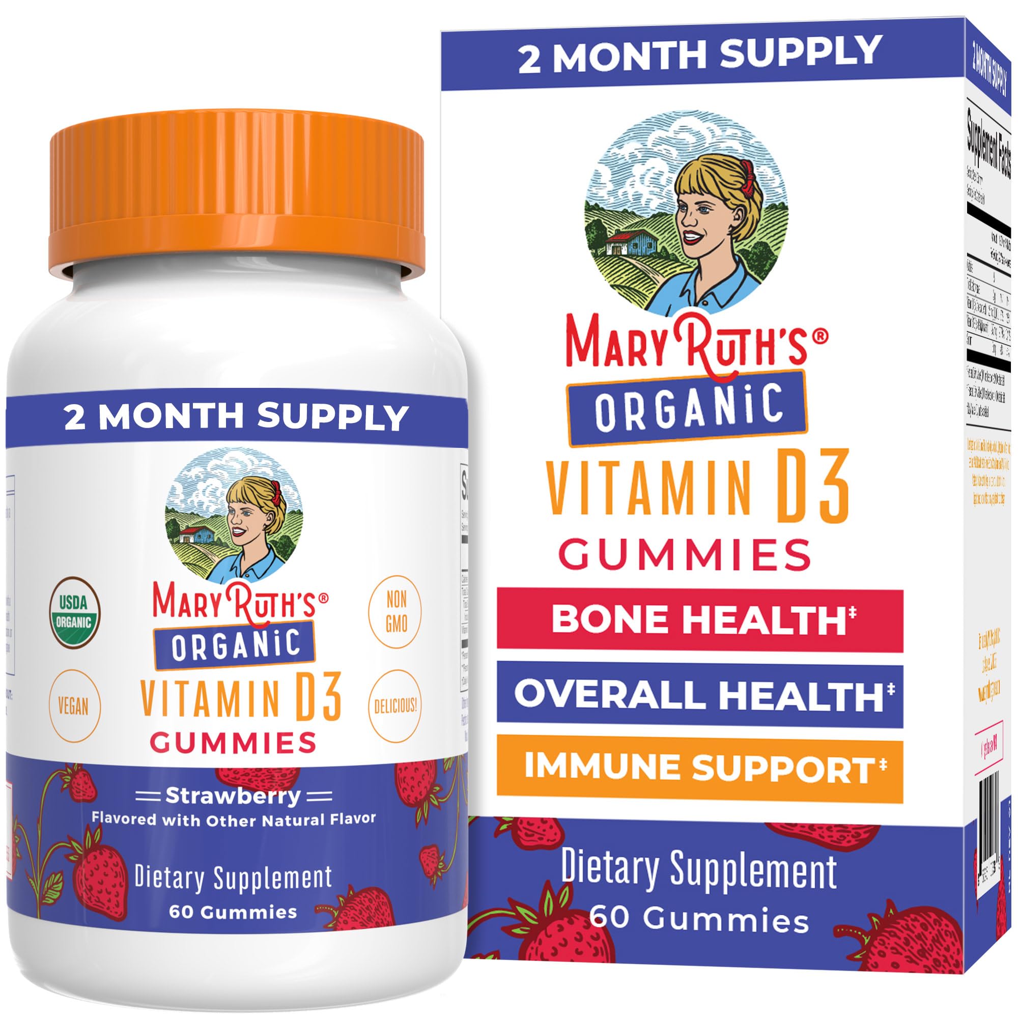 MARYRUTH'S Organic Vitamin D3 Gummies front view, strawberry flavour