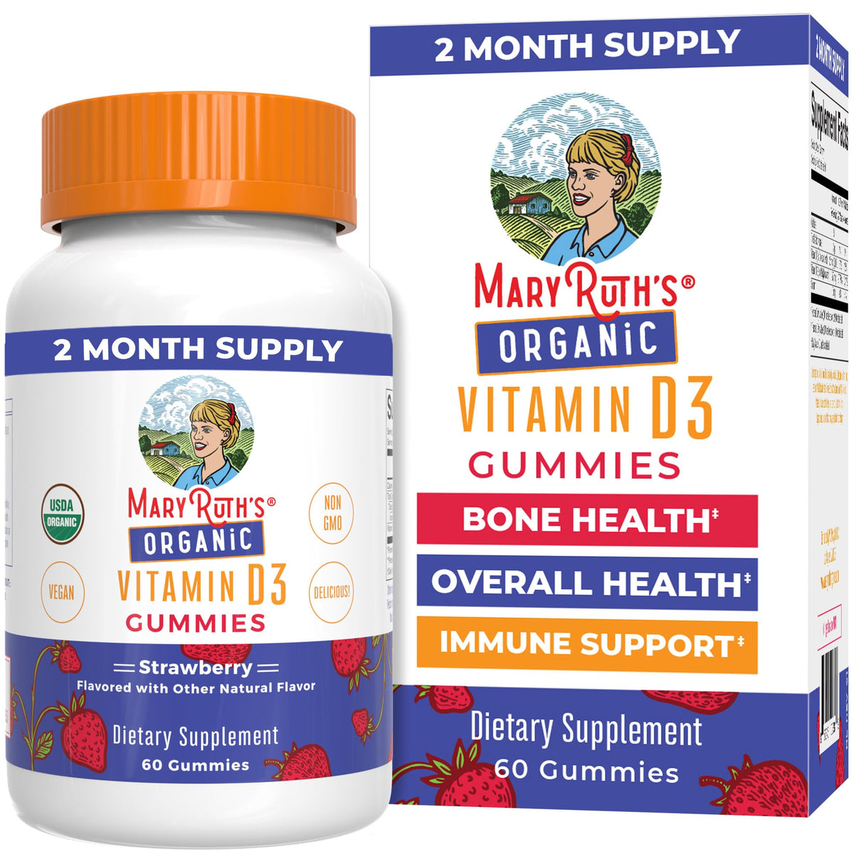 MARYRUTH'S Organic Vitamin D3 Gummies front view, strawberry flavour