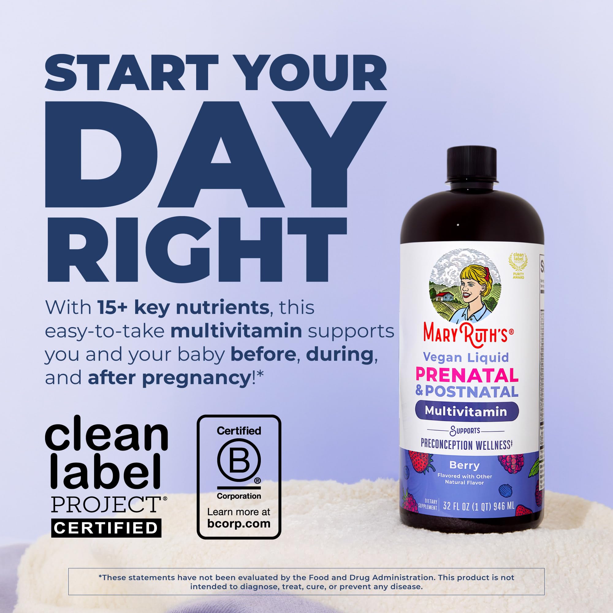 MARYRUTH'S Prenatal Multivitamin Liquid 907g back view with ingredient list