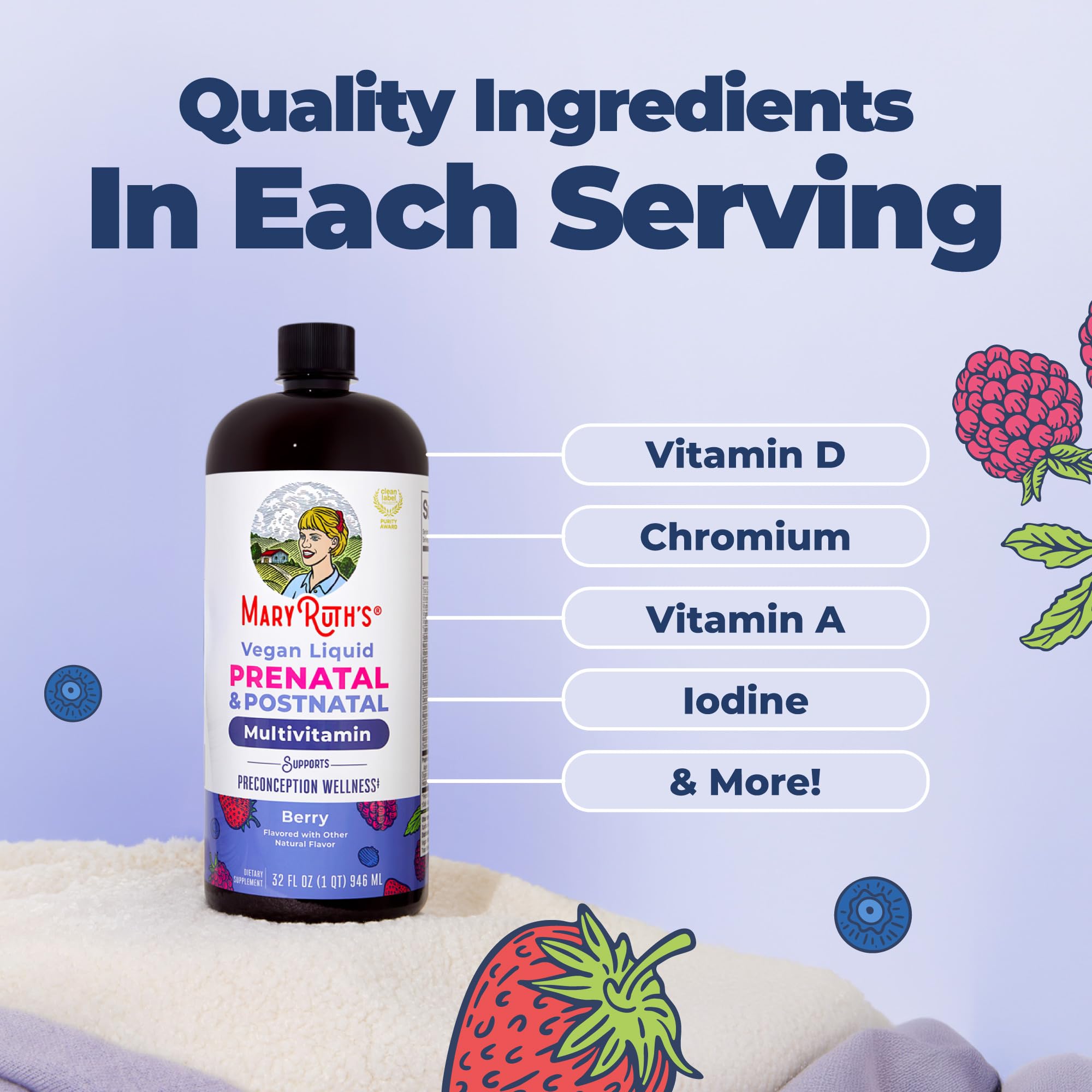 MARYRUTH'S Prenatal Multivitamin Liquid 907g on a kitchen counter