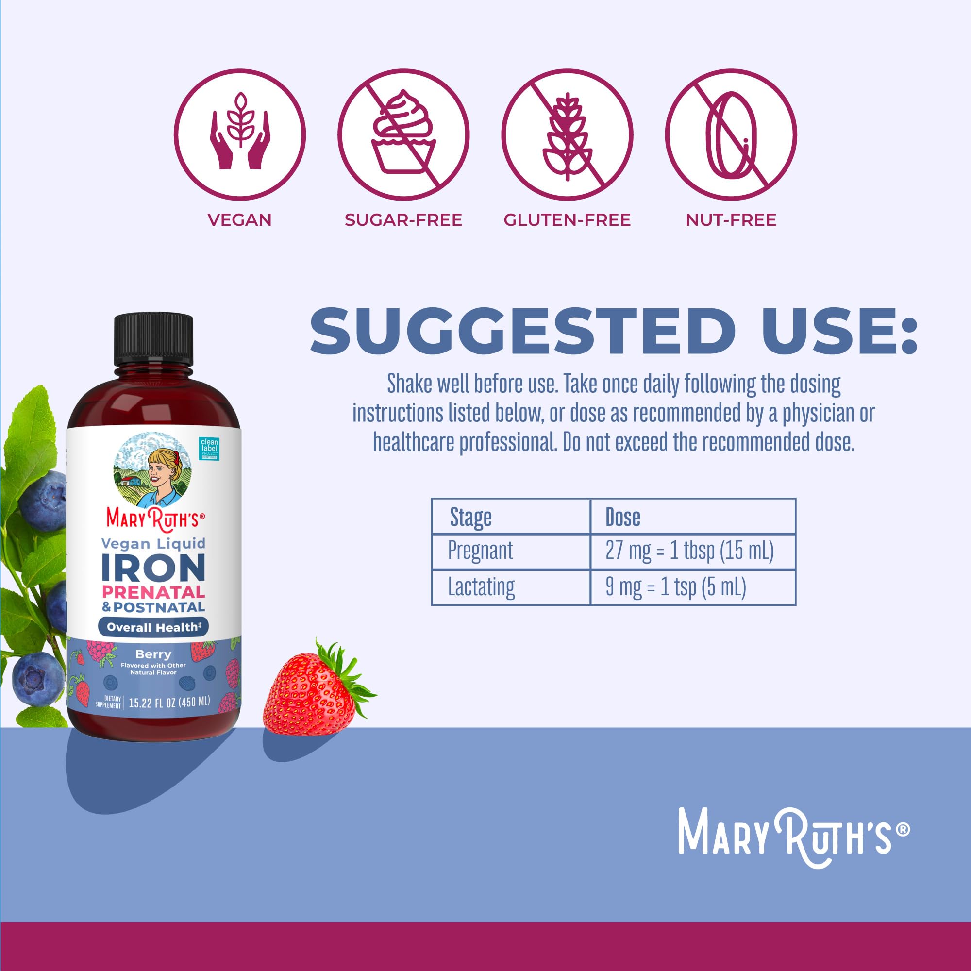 MARYRUTH'S Prenatal & Postnatal Liquid Iron 454g side view