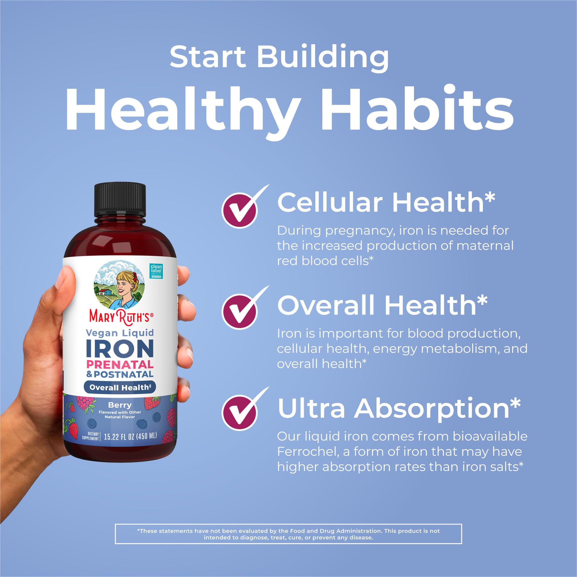 MARYRUTH'S Prenatal & Postnatal Liquid Iron 454g with berries