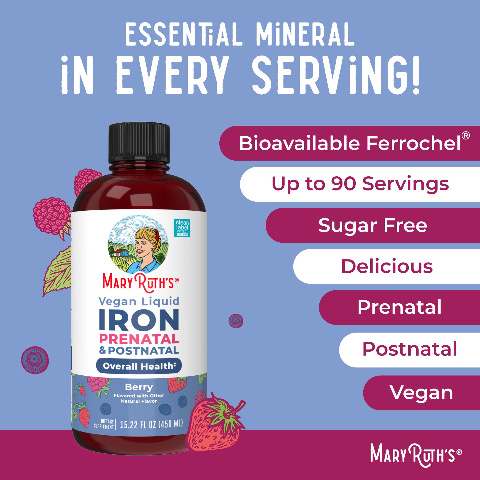 MARYRUTH'S Prenatal & Postnatal Liquid Iron 454g with measuring spoon