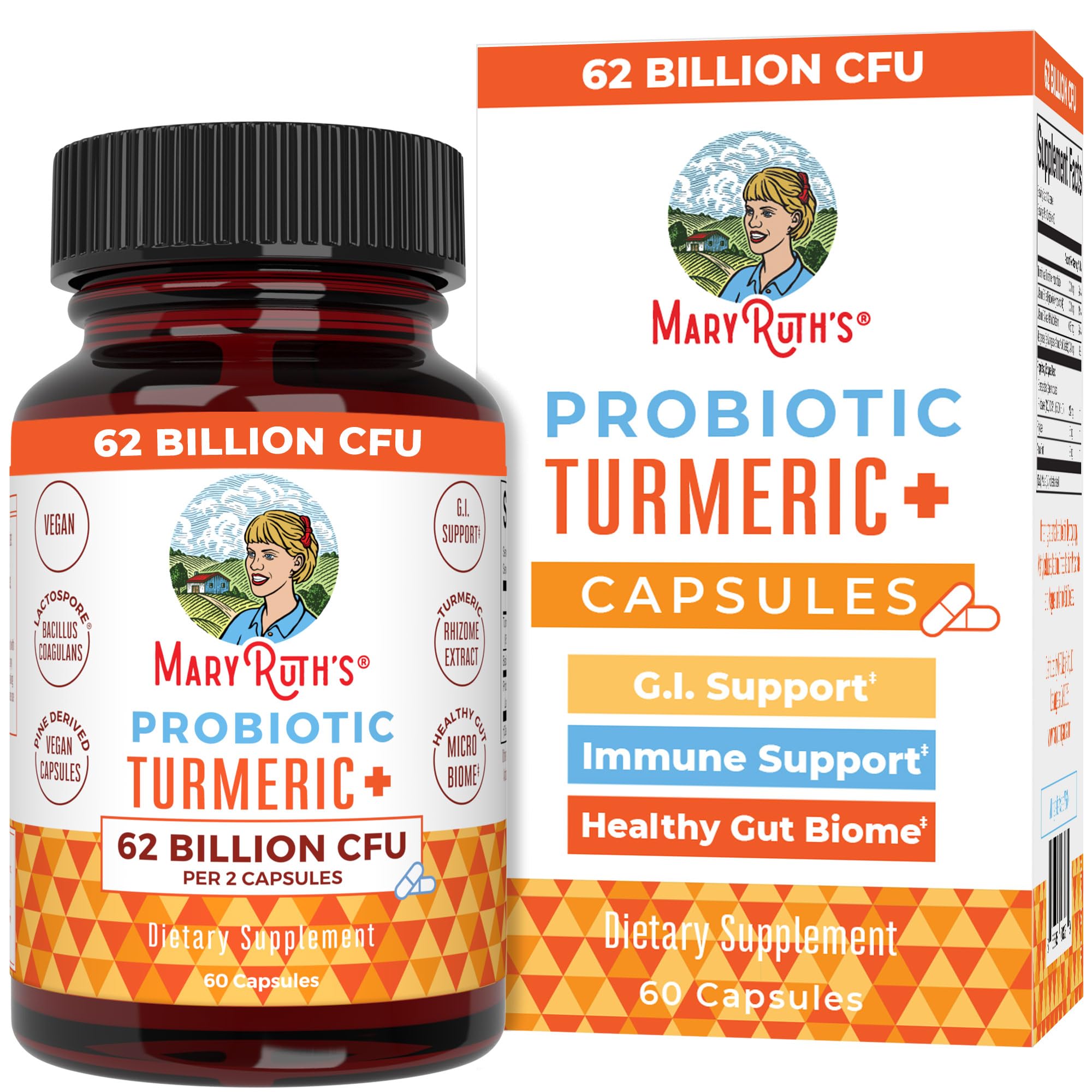 MARYRUTH'S Probiotic Turmeric+ 60 capsules front view