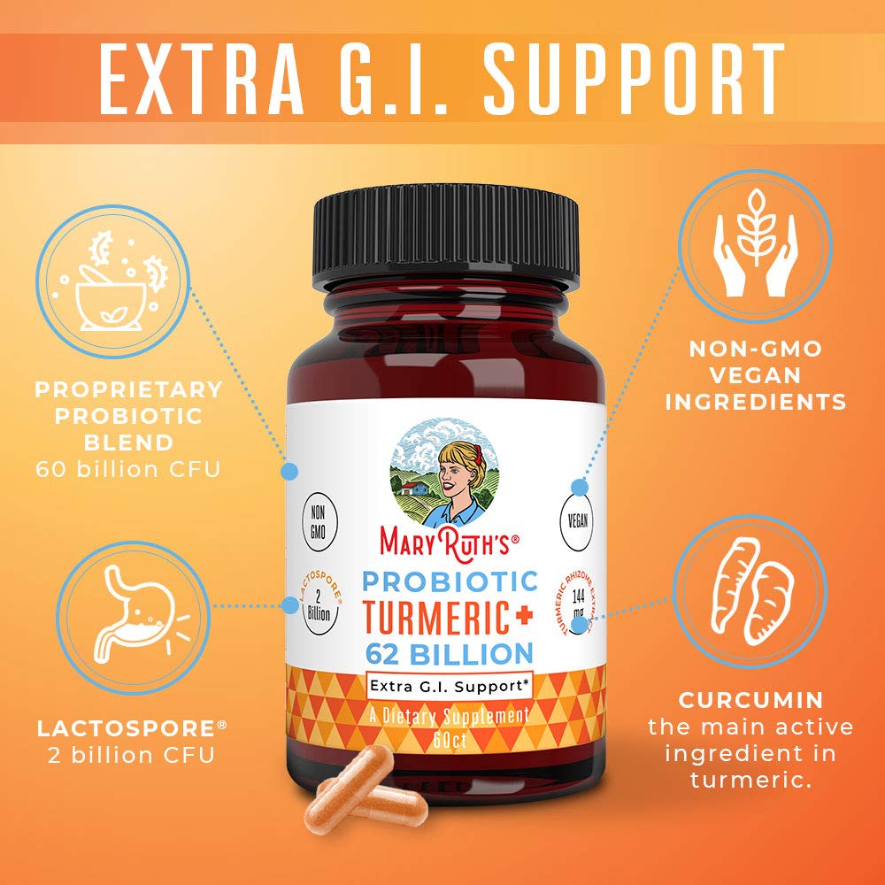 MARYRUTH'S Probiotic Turmeric+ bottle with a measuring spoon