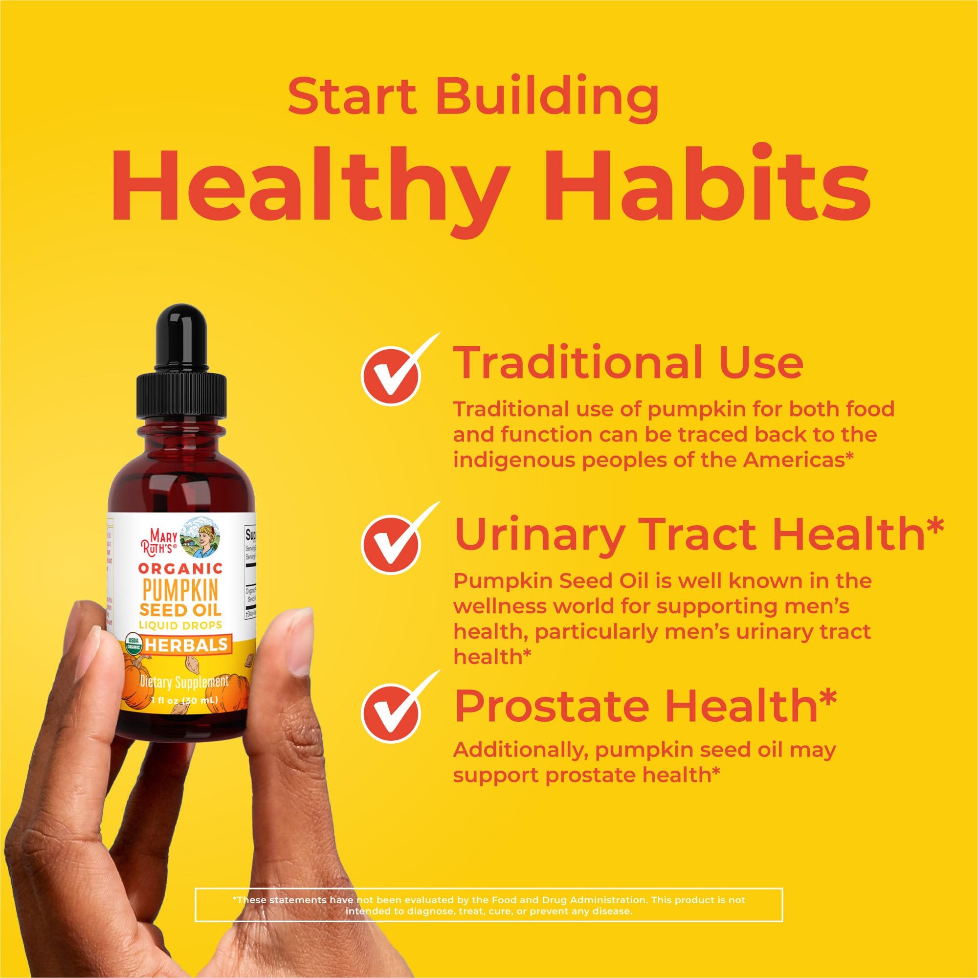 MARYRUTH'S Pumpkin Seed Oil Liquid Drops showing dosage instructions