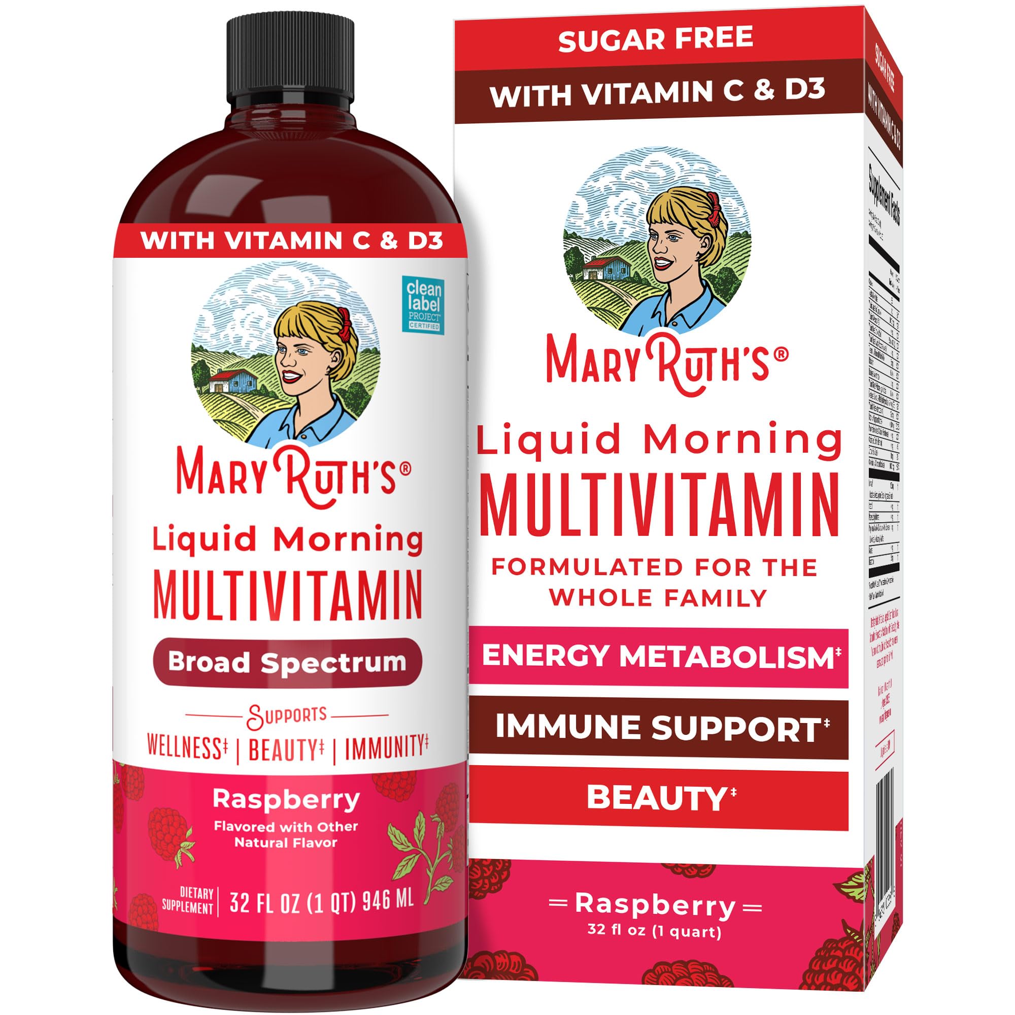 MARYRUTH'S Raspberry Liquid Daily Multivitamin front view