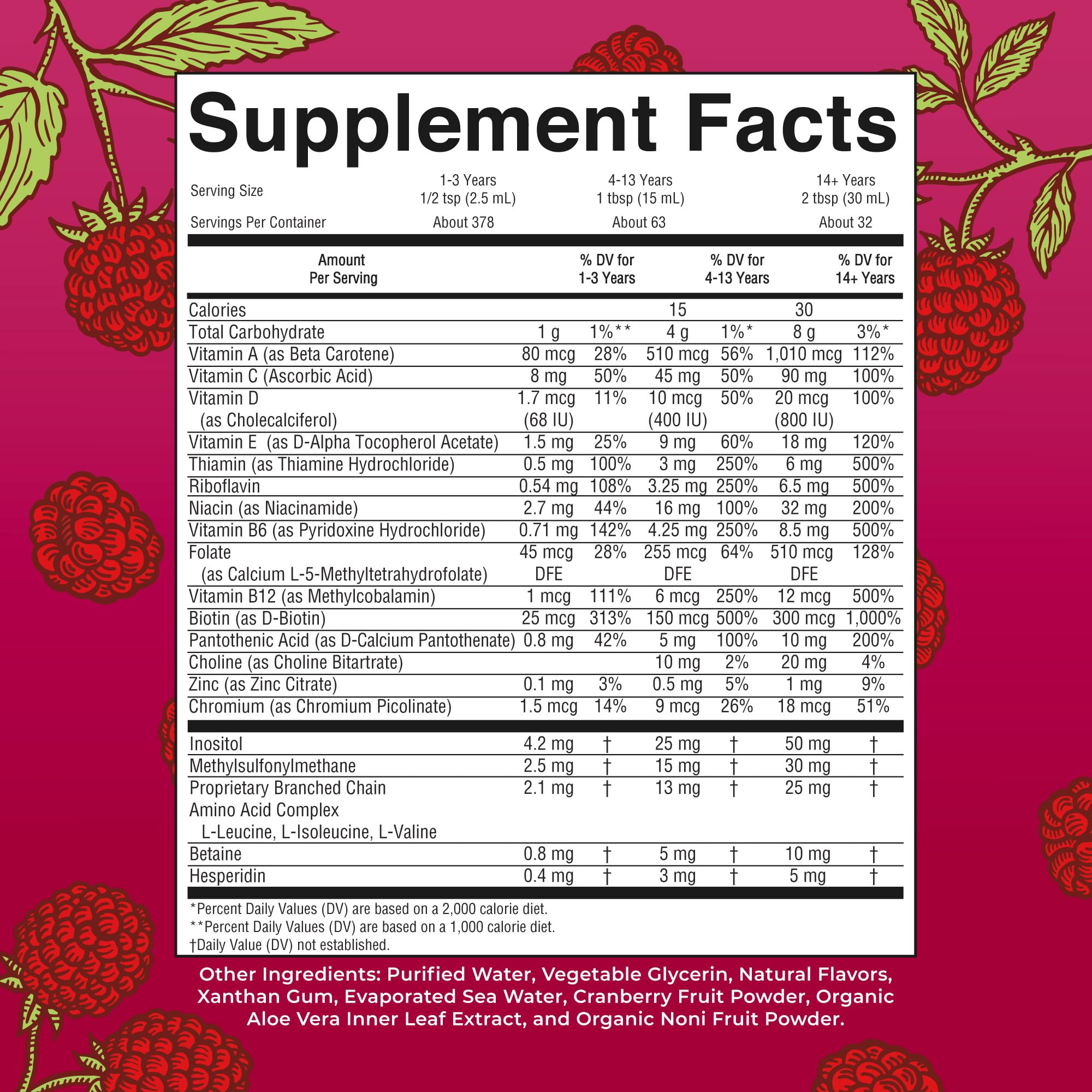 MARYRUTH'S Raspberry Liquid Daily Multivitamin side view