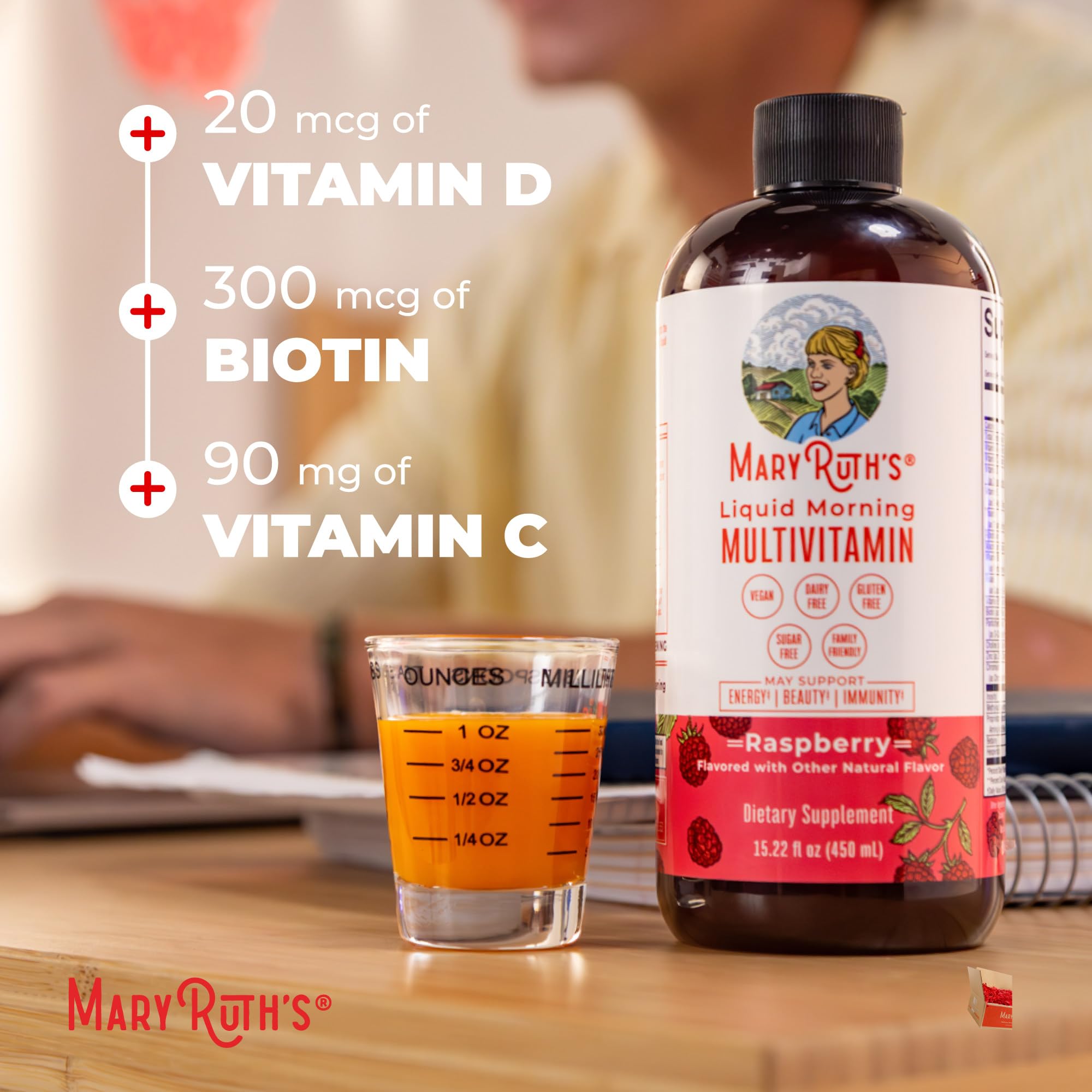 MARYRUTH'S Raspberry Liquid Multivitamin label close-up