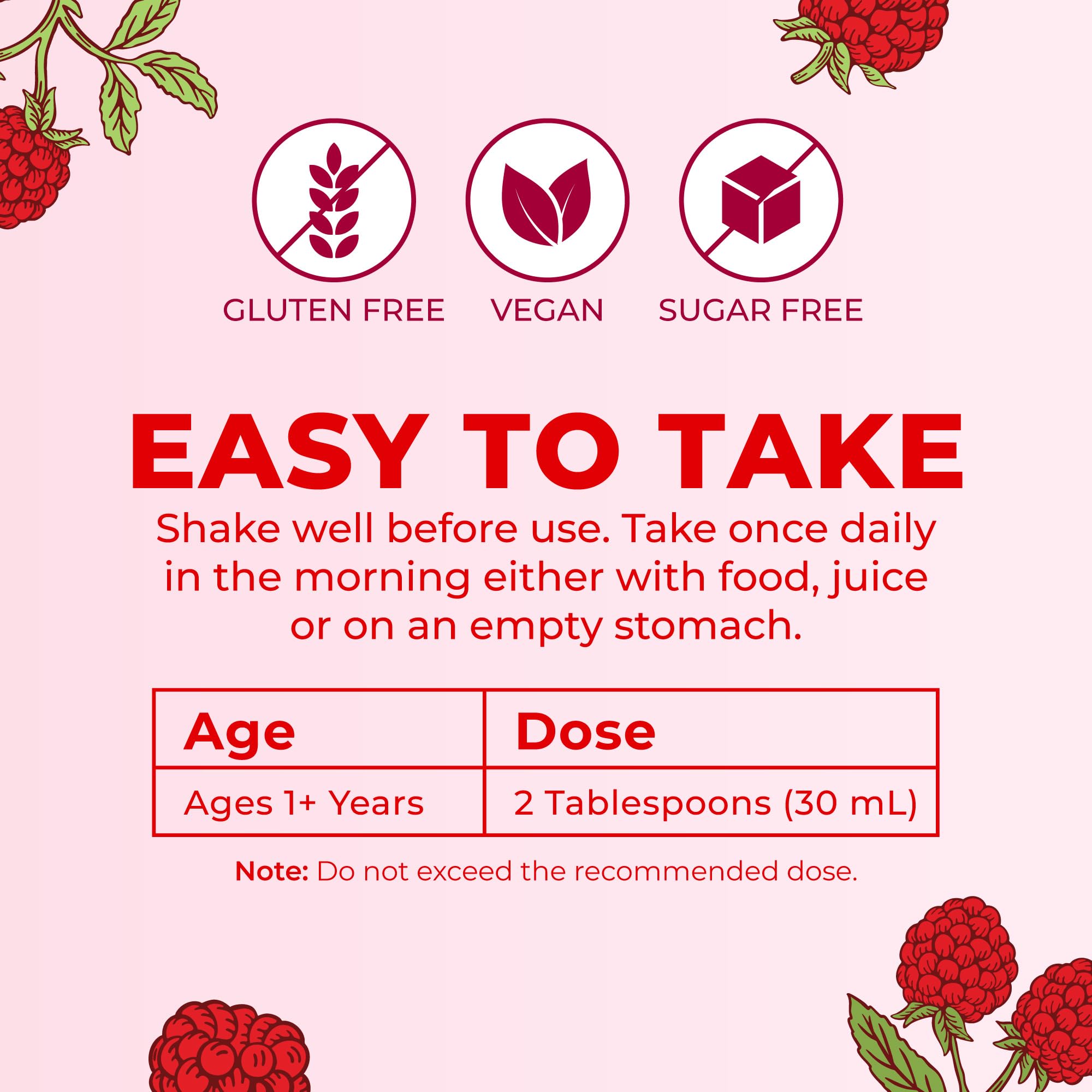 MARYRUTH'S Raspberry Liquid Multivitamin with fresh raspberries