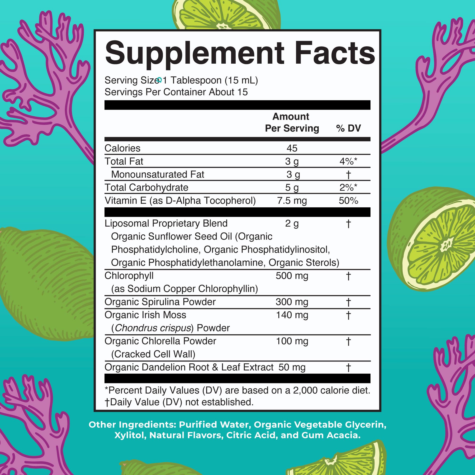 MARYRUTH'S Sea Moss with Spirulina and Chlorella Liposomal bottle side view