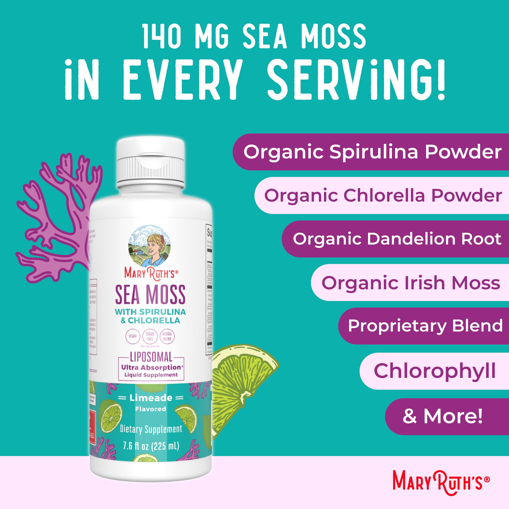 MARYRUTH'S Sea Moss with Spirulina and Chlorella Liposomal in a smoothie