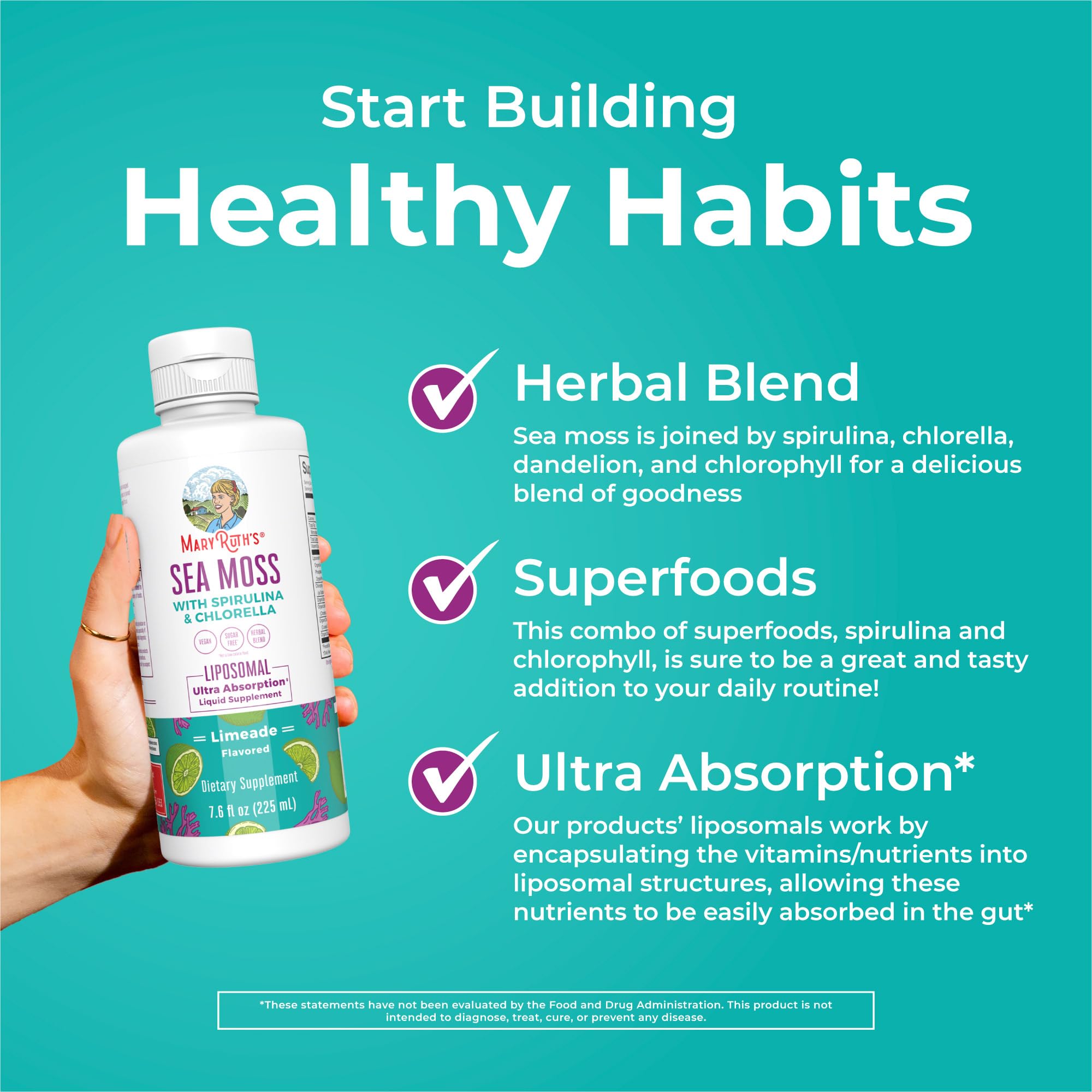 MARYRUTH'S Sea Moss with Spirulina and Chlorella Liposomal ingredients list