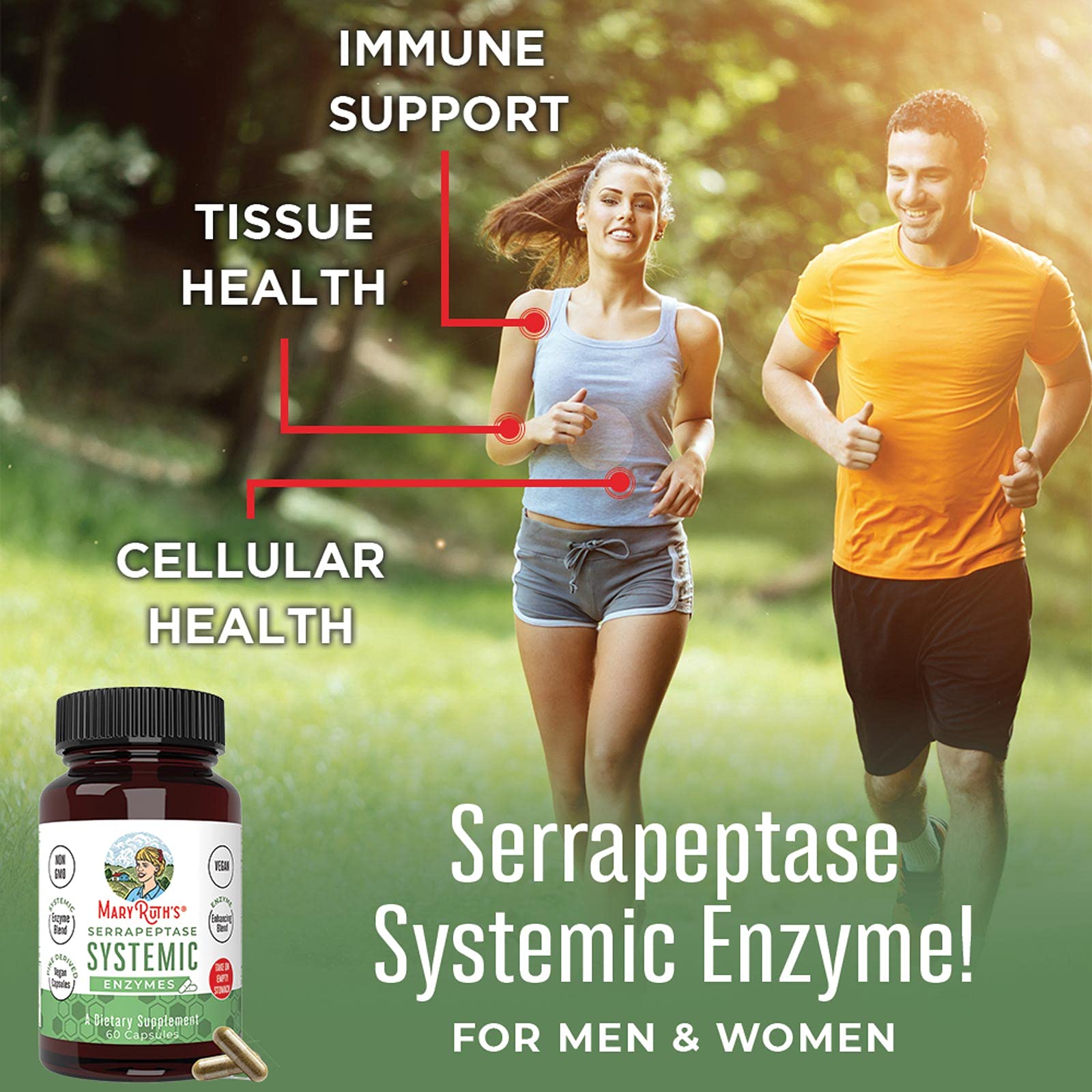 MARYRUTH'S Serrapeptase Systemic Enzymes 120000 SPU back view