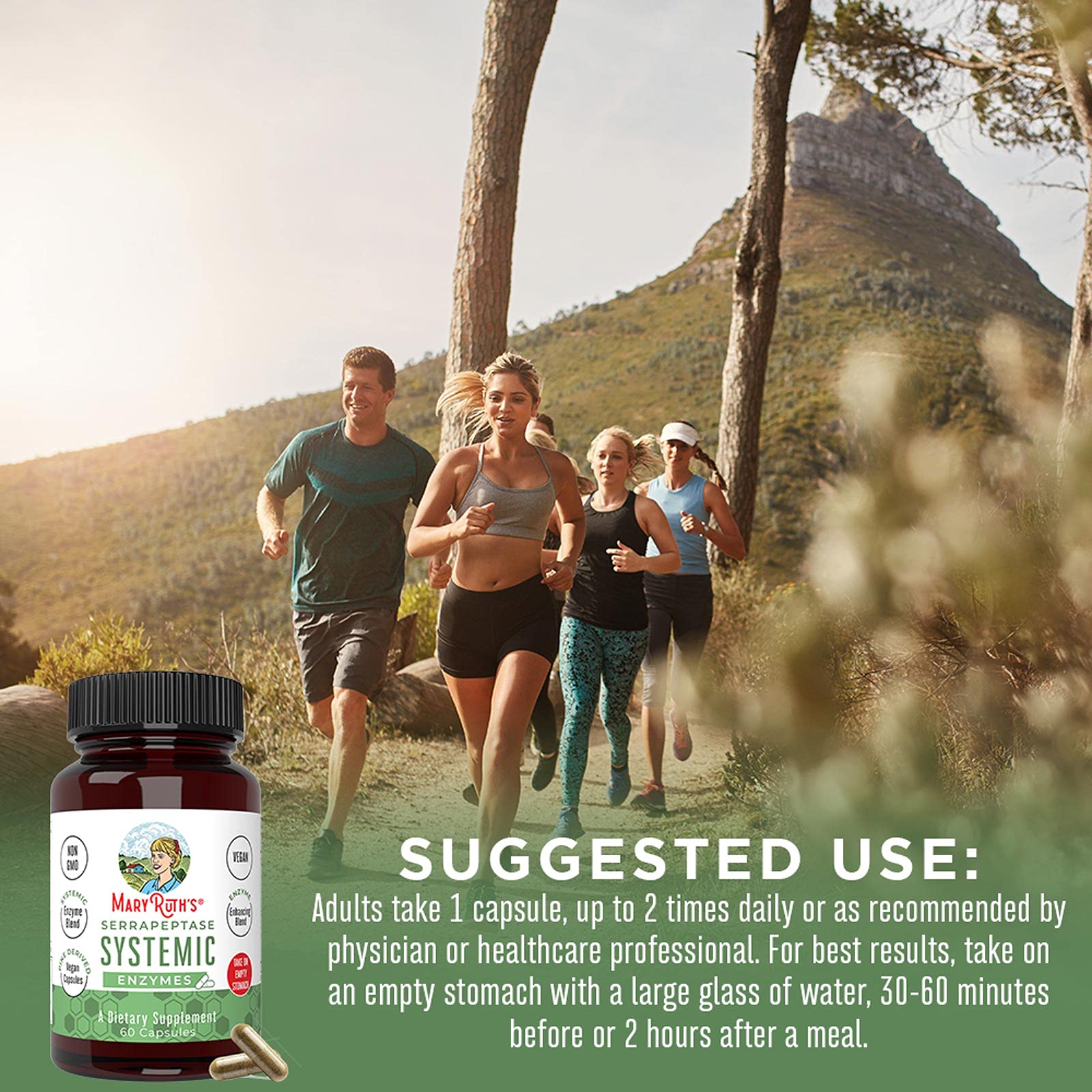 MARYRUTH'S Serrapeptase Systemic Enzymes 120000 SPU ingredients list