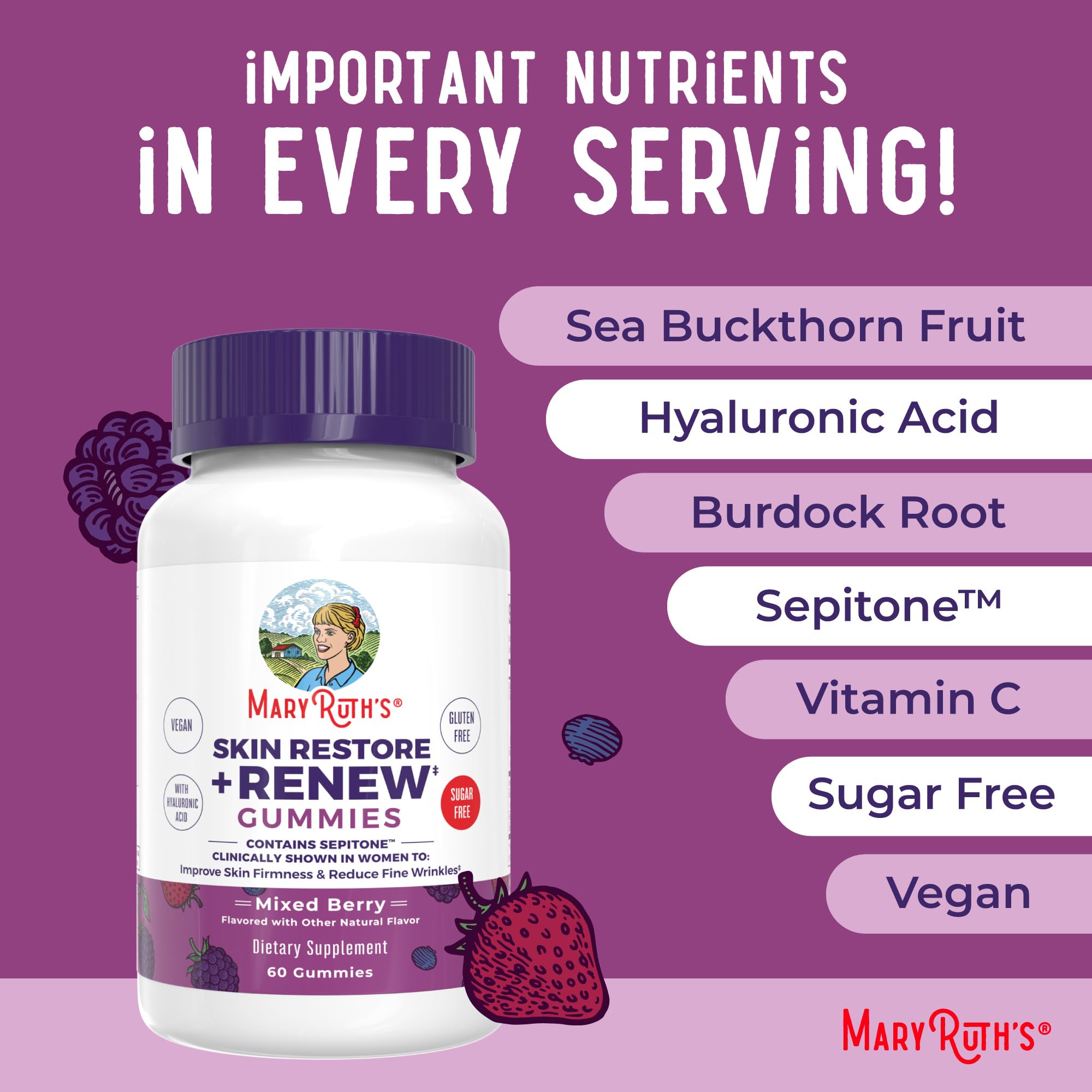 MARYRUTH'S Skin Restore & Renew Gummies opened bottle