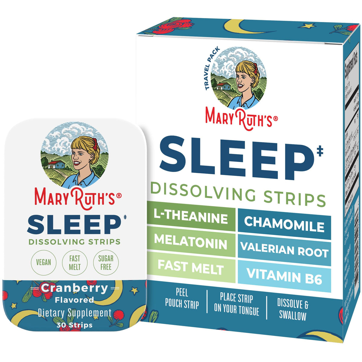 MARYRUTH'S Sleep Dissolving Strips tin with cranberry flavour