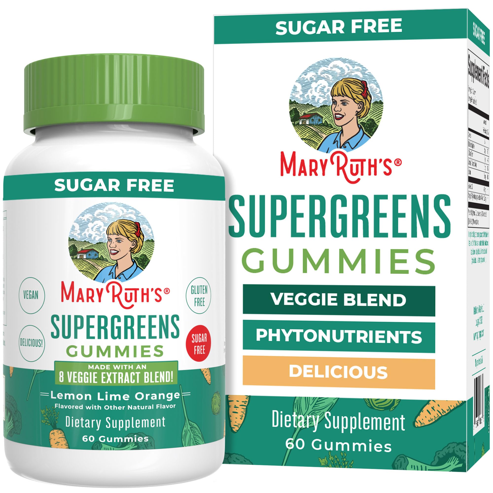 MARYRUTH'S Super Greens Gummies front view with packaging