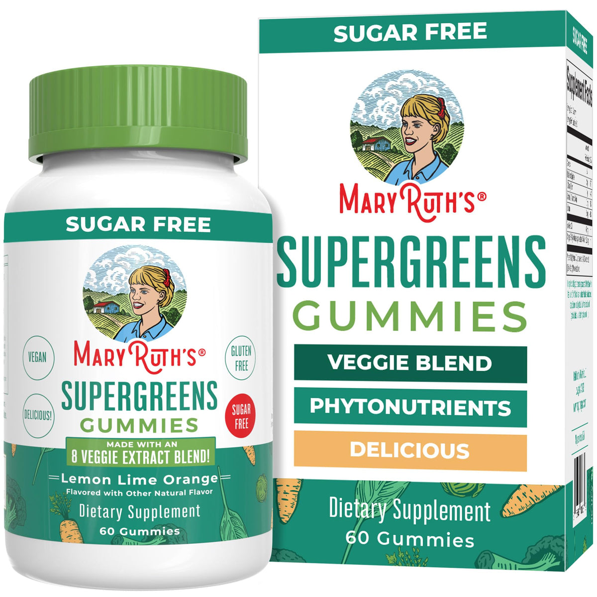 MARYRUTH'S Super Greens Gummies front view with packaging