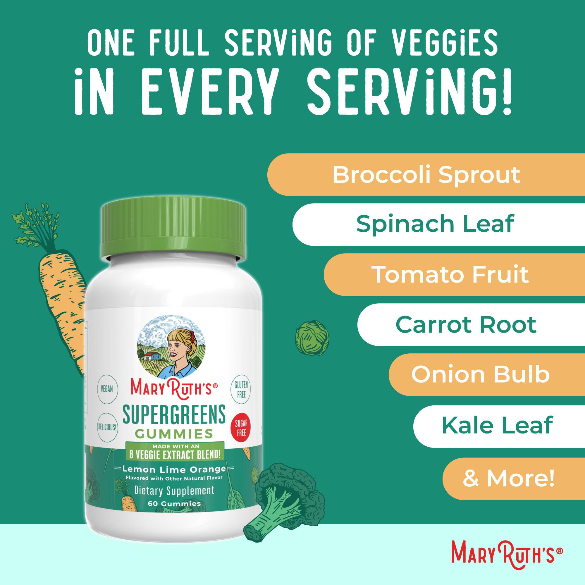 MARYRUTH'S Super Greens Gummies with a measuring spoon
