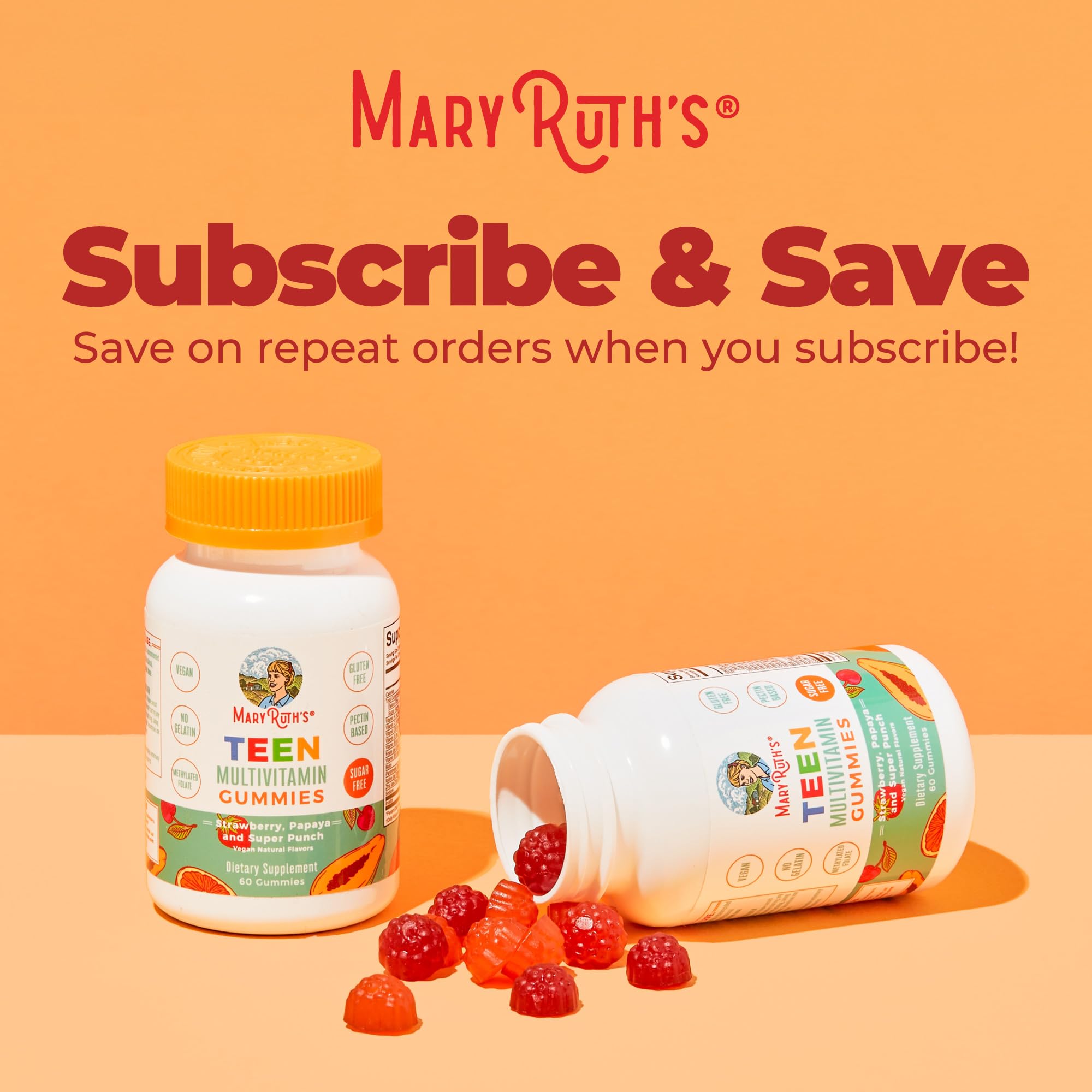 MARYRUTH'S Teen Multivitamin Gummies with a measuring spoon