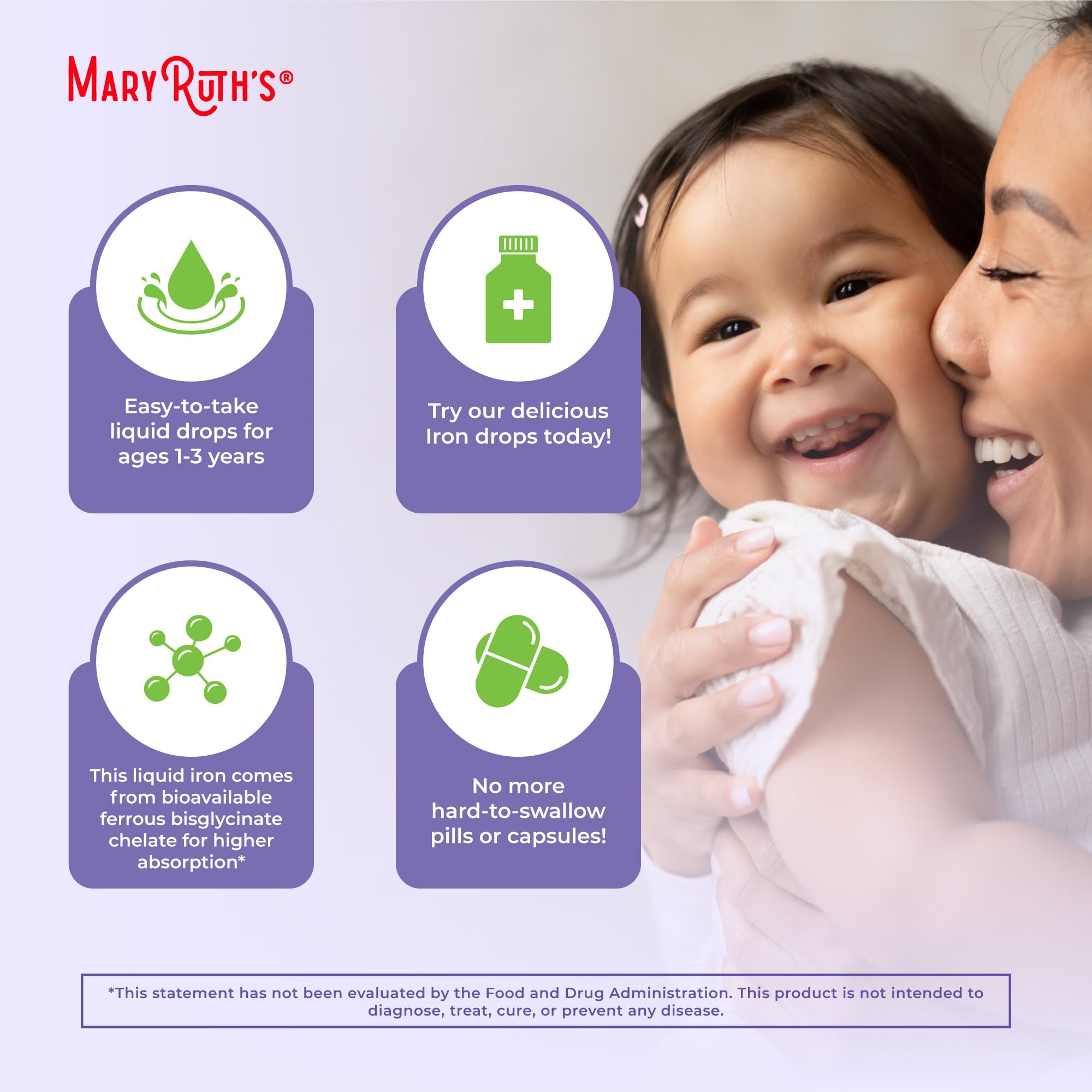 MARYRUTH'S Toddler Iron Organic Liquid Drops on a kitchen counter