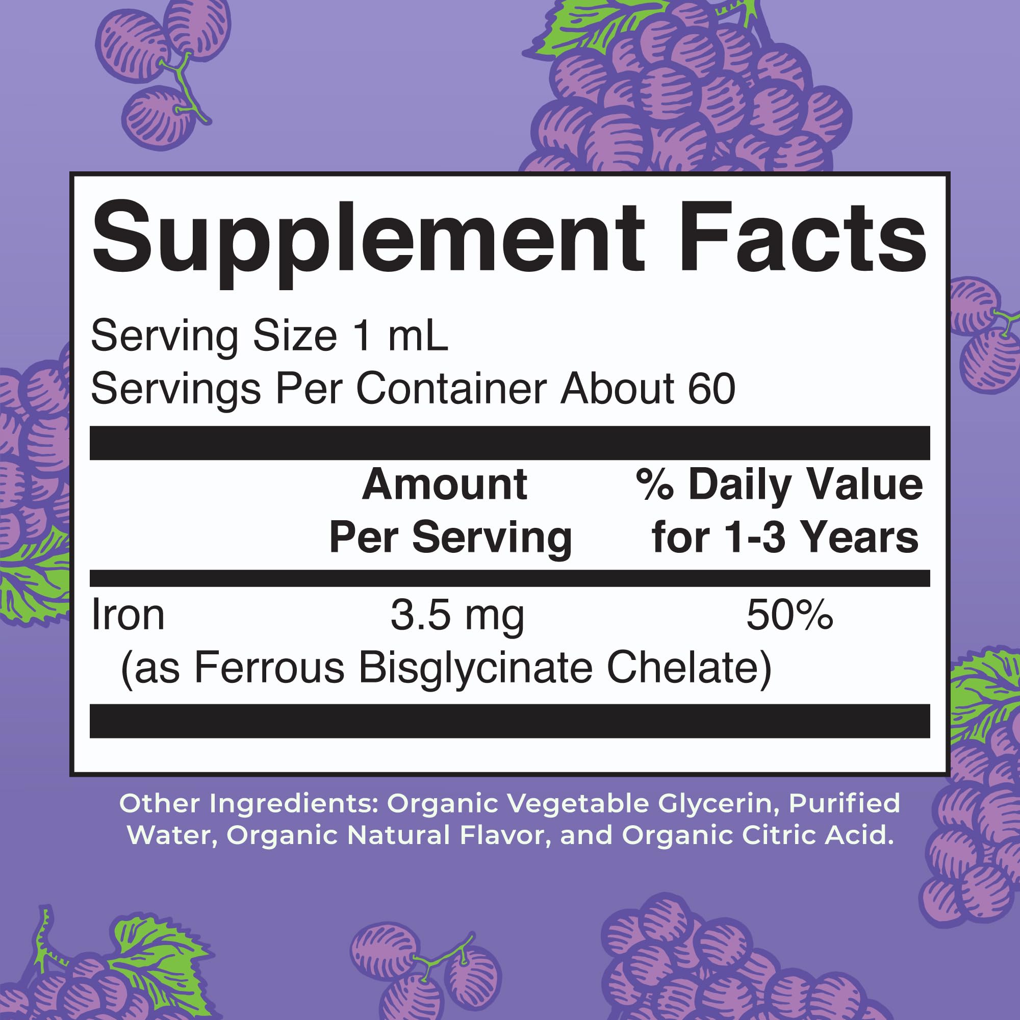MARYRUTH'S Toddler Iron Organic Liquid Drops side view with dosage information