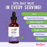 MARYRUTH'S Toddler Iron Organic Liquid Drops with a child-friendly cup