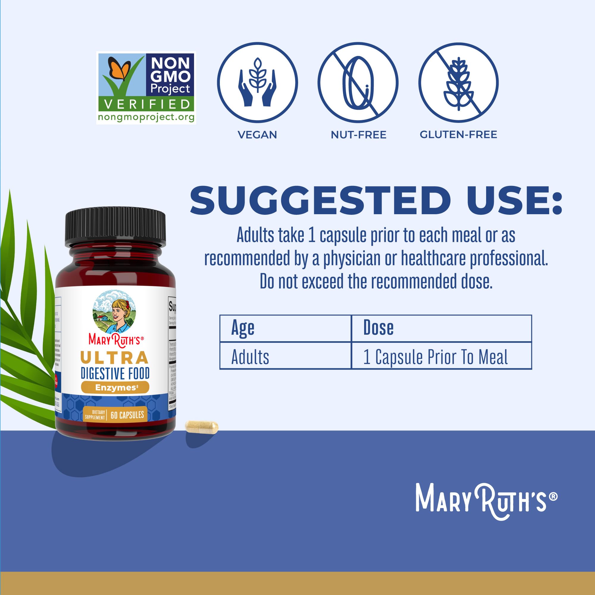 MARYRUTH'S Ultra daily Food Enzymes 60 Capsules back view