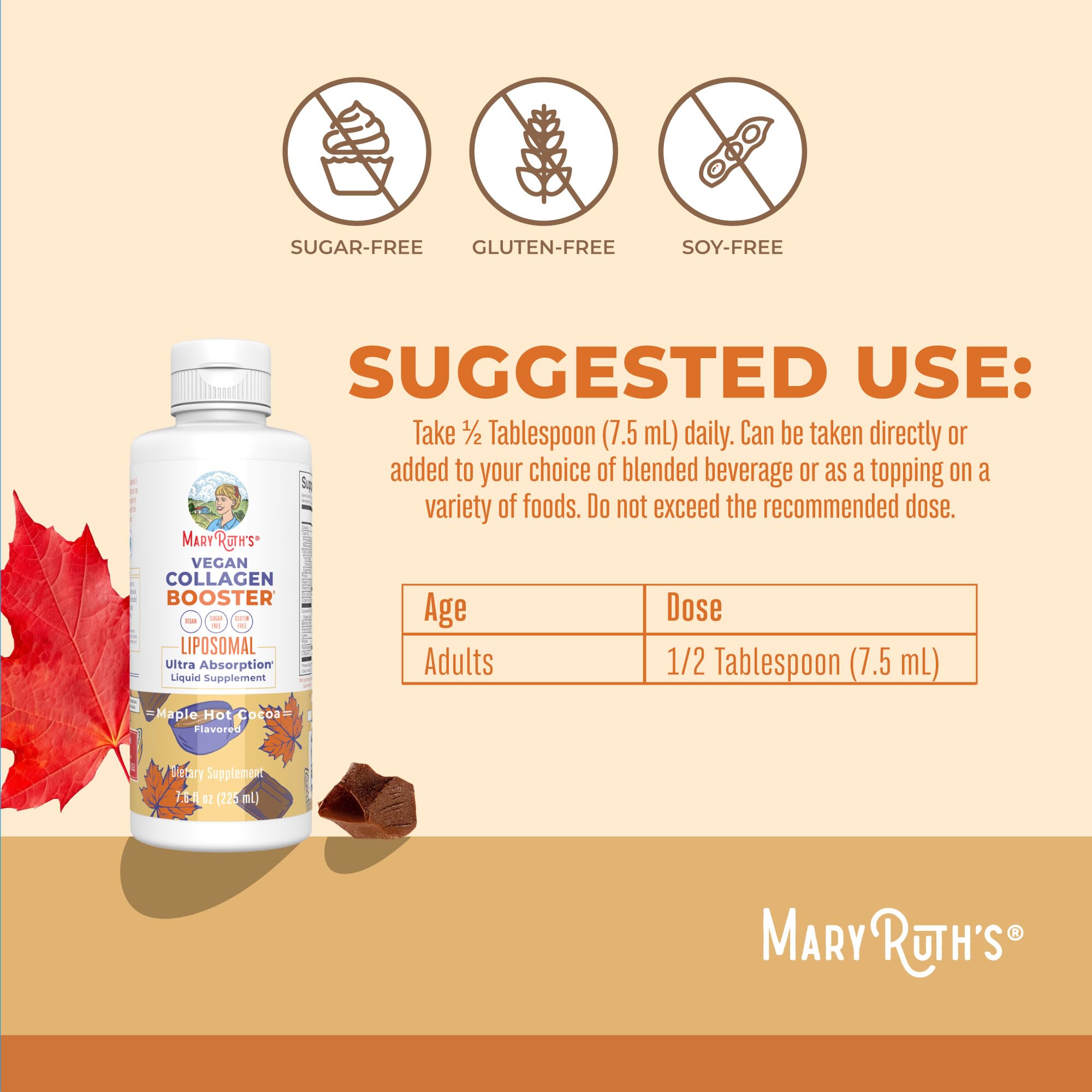 MARYRUTH'S Vegan Collagen support Liposomal 215g back view