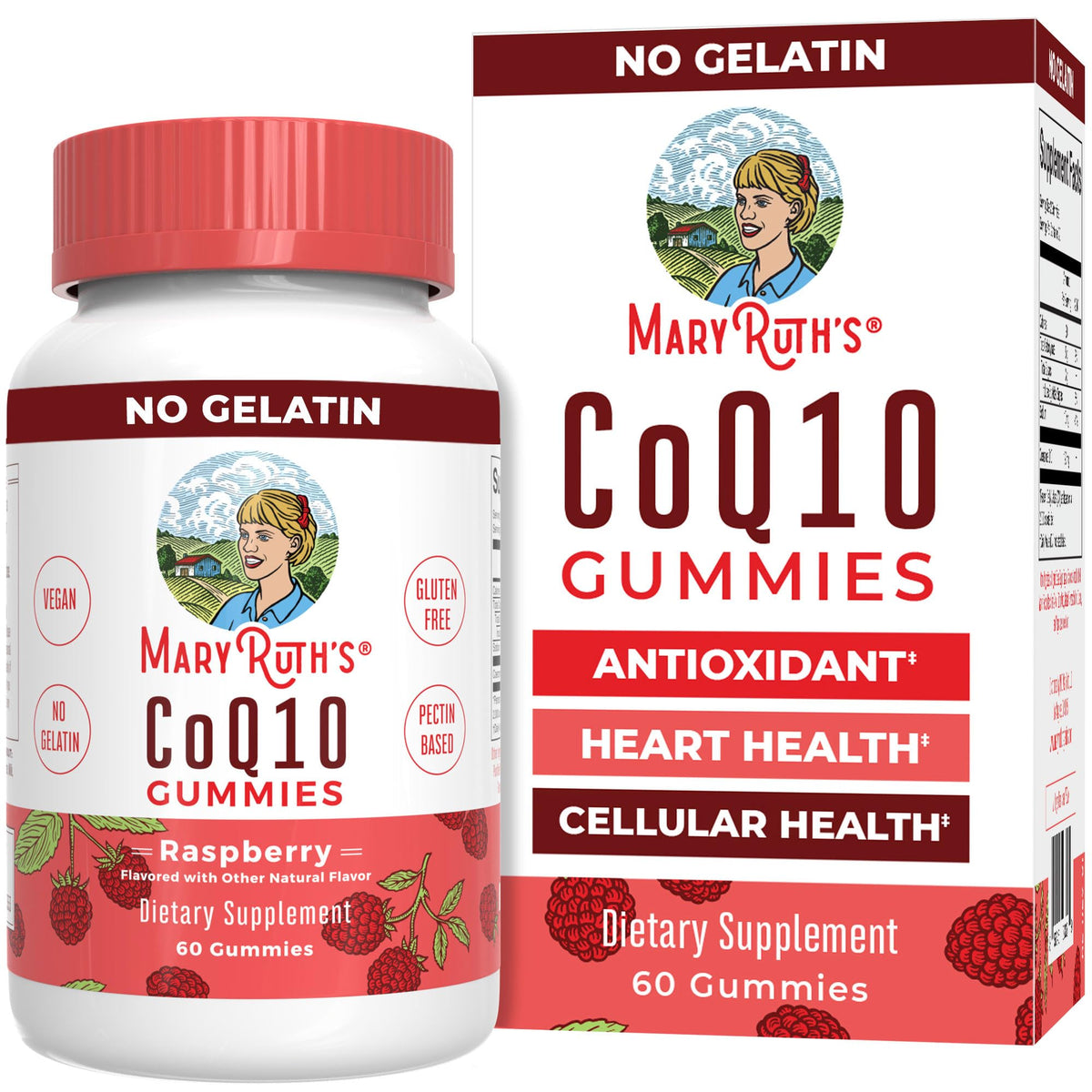 MARYRUTH'S Vegan CoQ10 Gummies front view with raspberry flavour