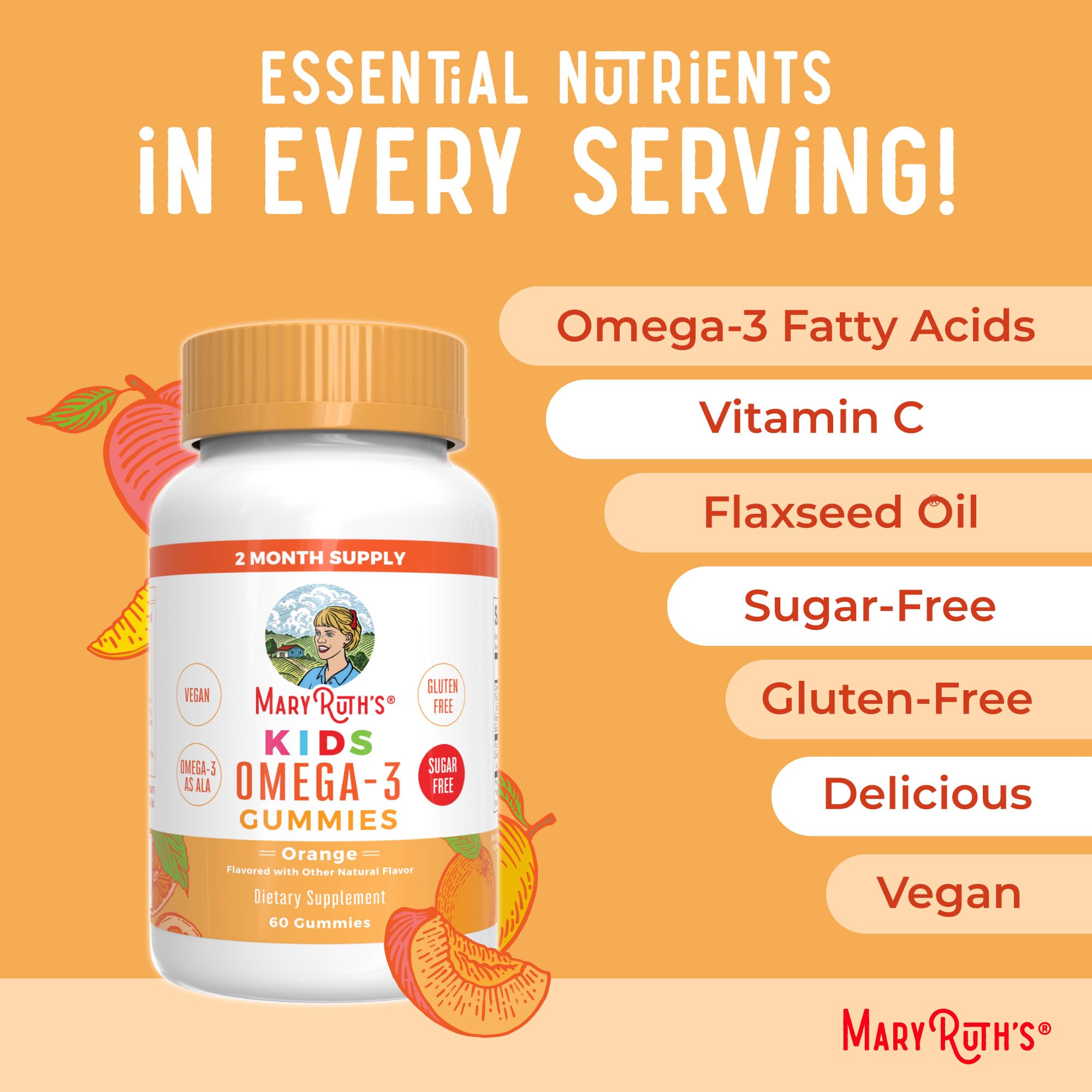 MARYRUTH'S Vegan Omega-3 Gummies for Kids bottle back view