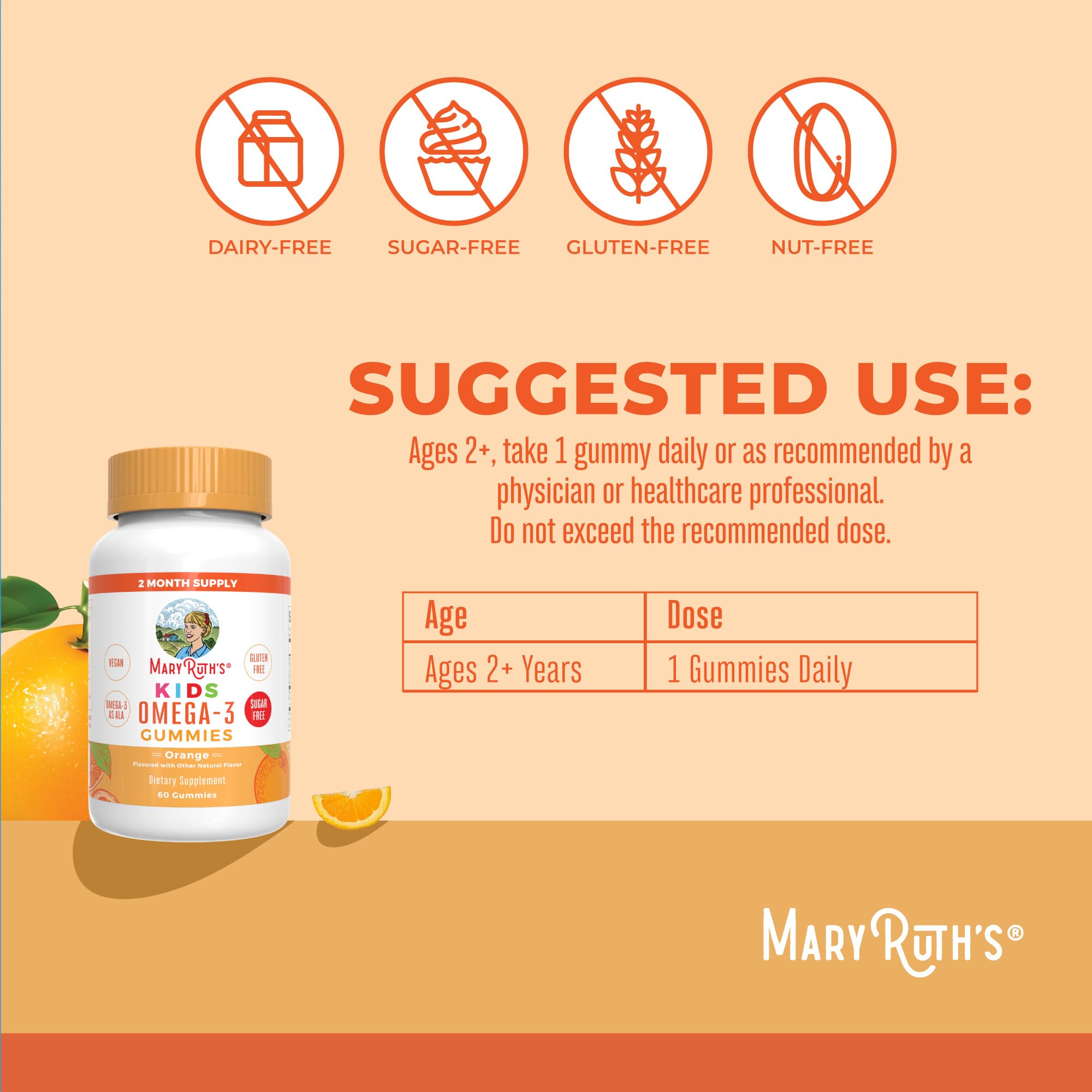 MARYRUTH'S Vegan Omega-3 Gummies for Kids bottle side view