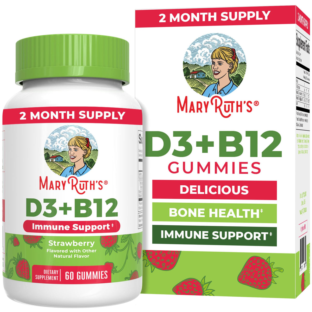 MARYRUTH'S Vitamin D3 + B12 Gummies front view packaging