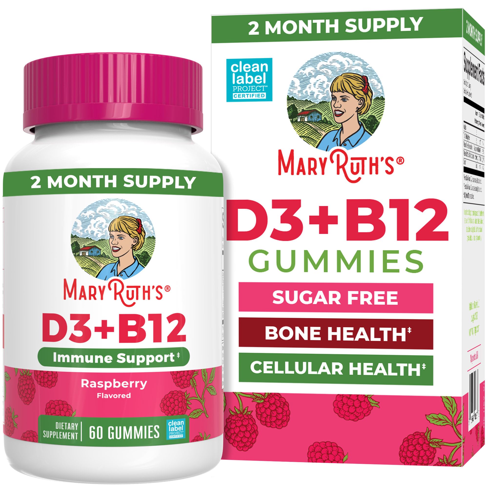 MARYRUTH'S Vitamin D3 & B12 Gummies front view with raspberry flavour