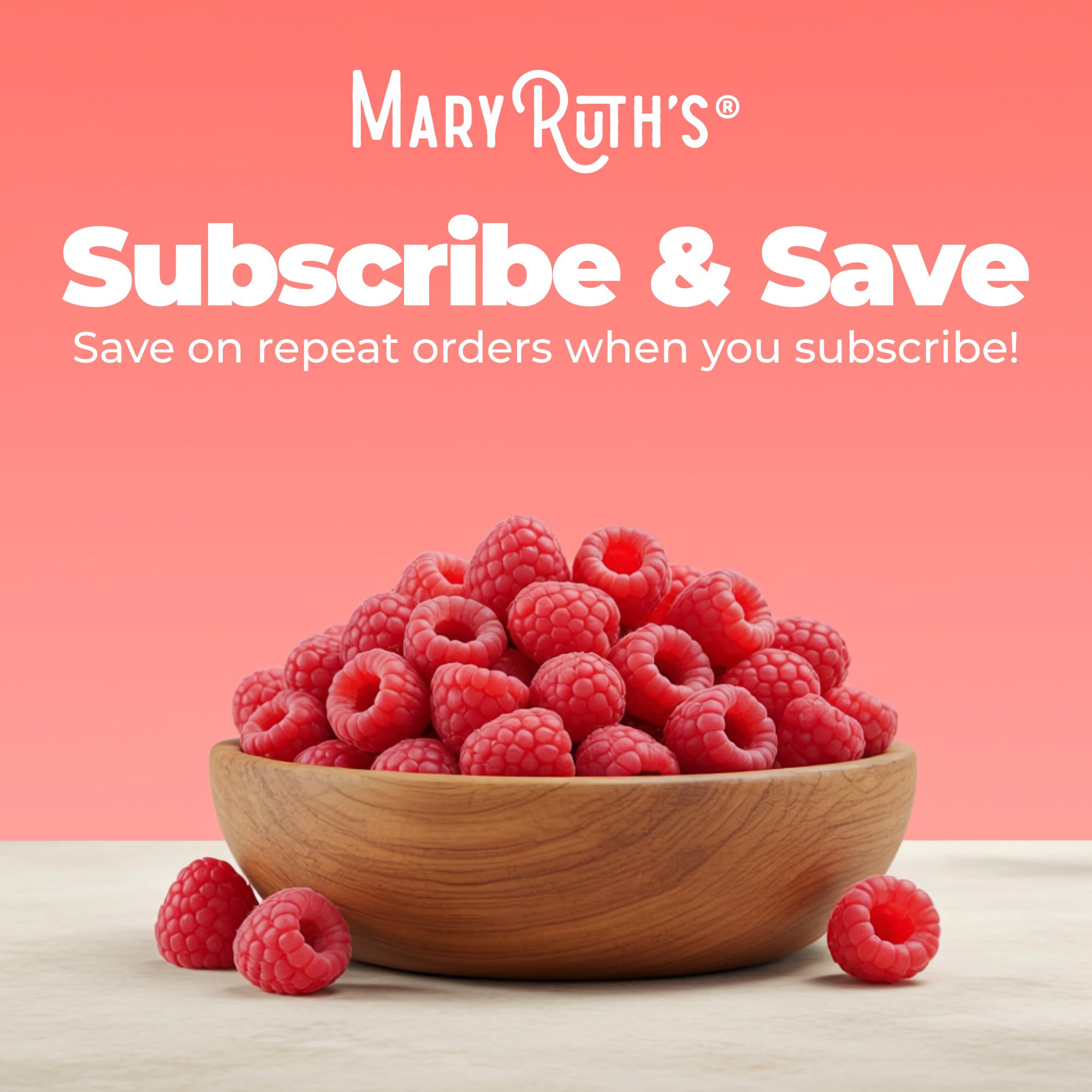 MARYRUTH'S Vitamin D3 & B12 Gummies on a wooden table