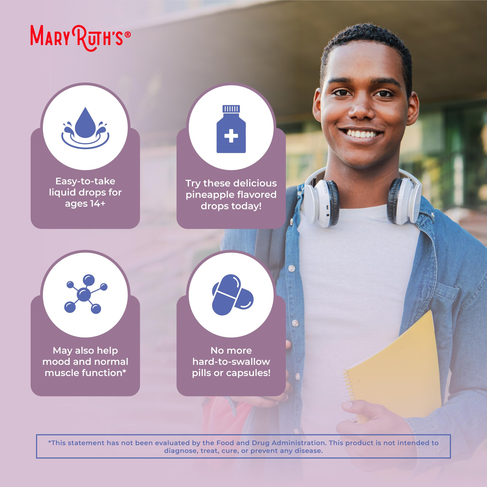 MARYRUTH'S Vitamin D3 Liquid Drops on a kitchen counter