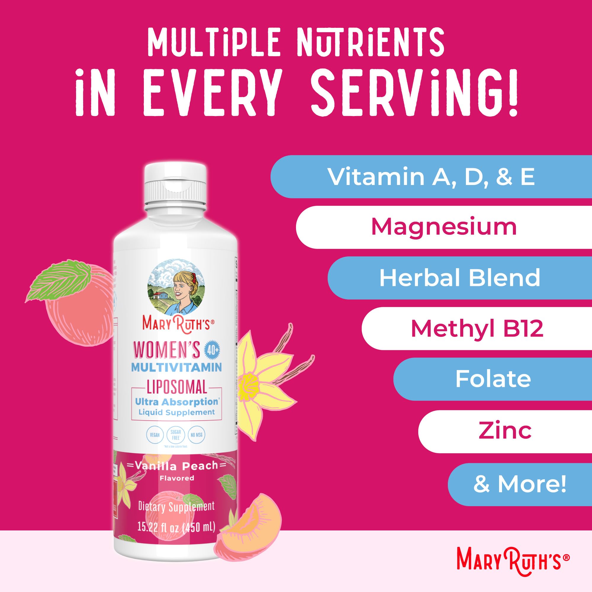 MARYRUTH'S Womens Multivitamin 40 Plus Liquid 240g nutritional information