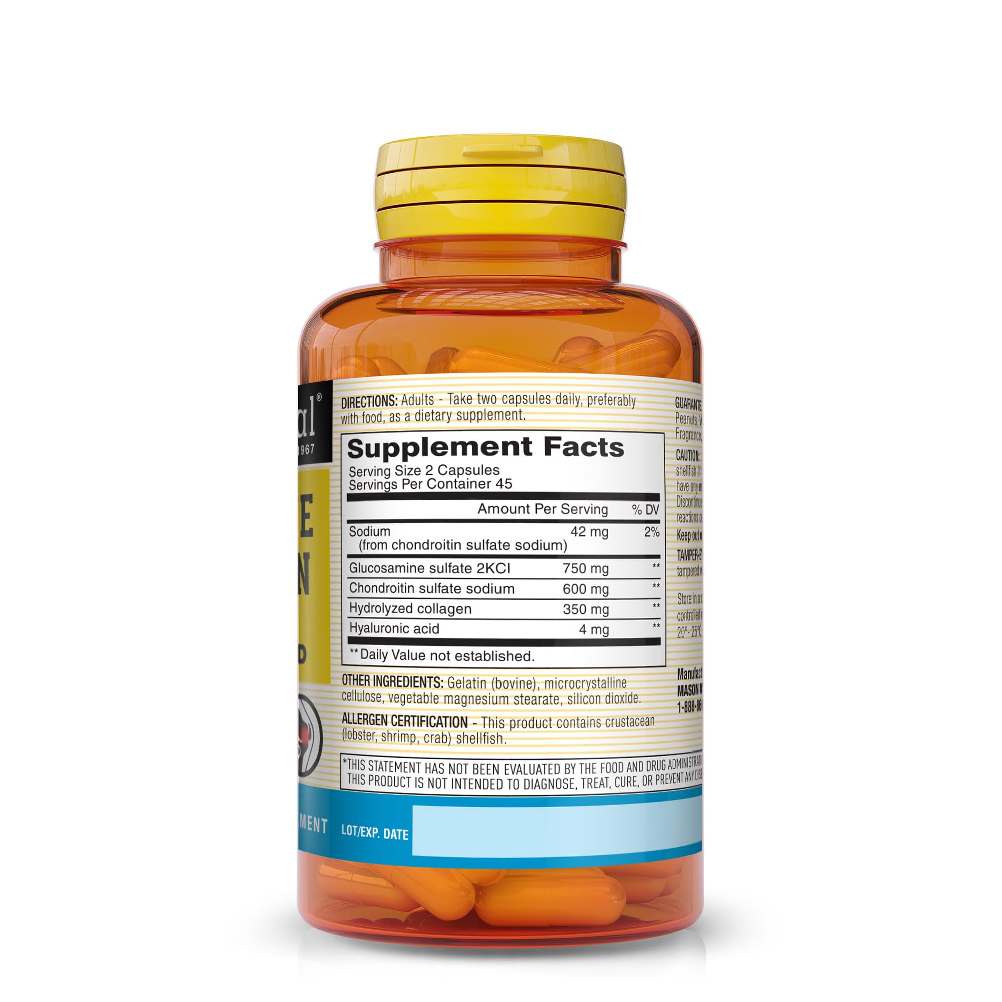 Mason Chondroitin supplement capsules on a wooden table