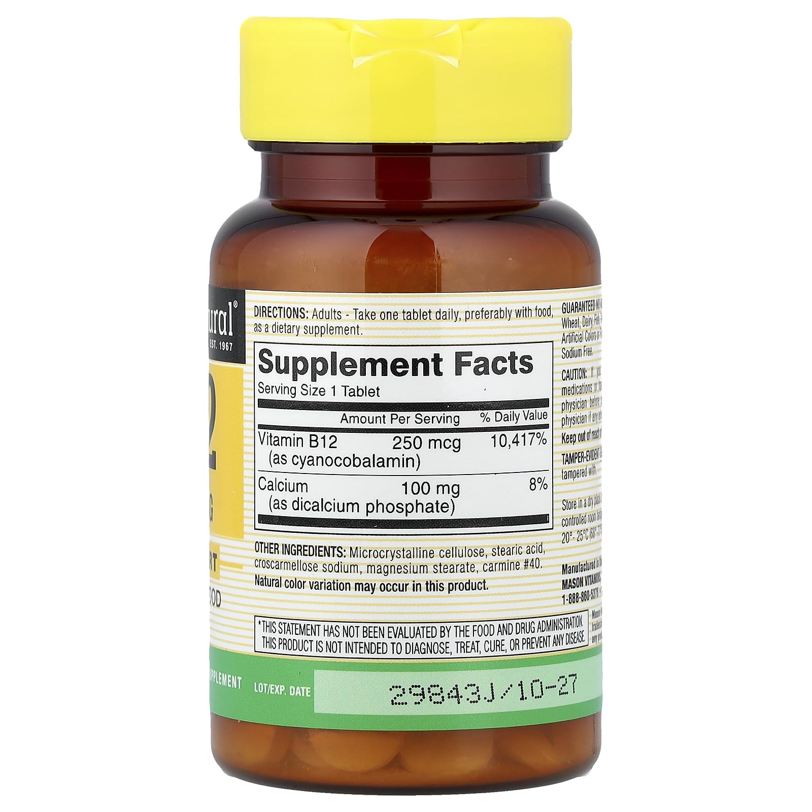 MASON NATURAL B12 250mcg Tablets side view showing tablet size