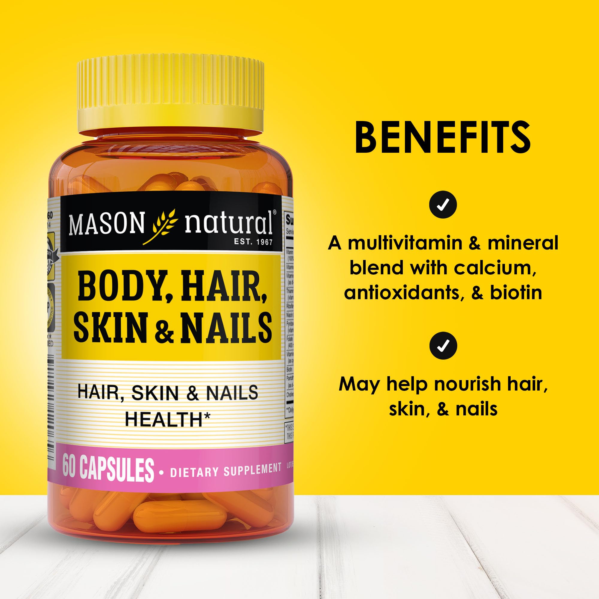 MASON NATURAL Body, Hair, Skin & Nails Supplement side view with label