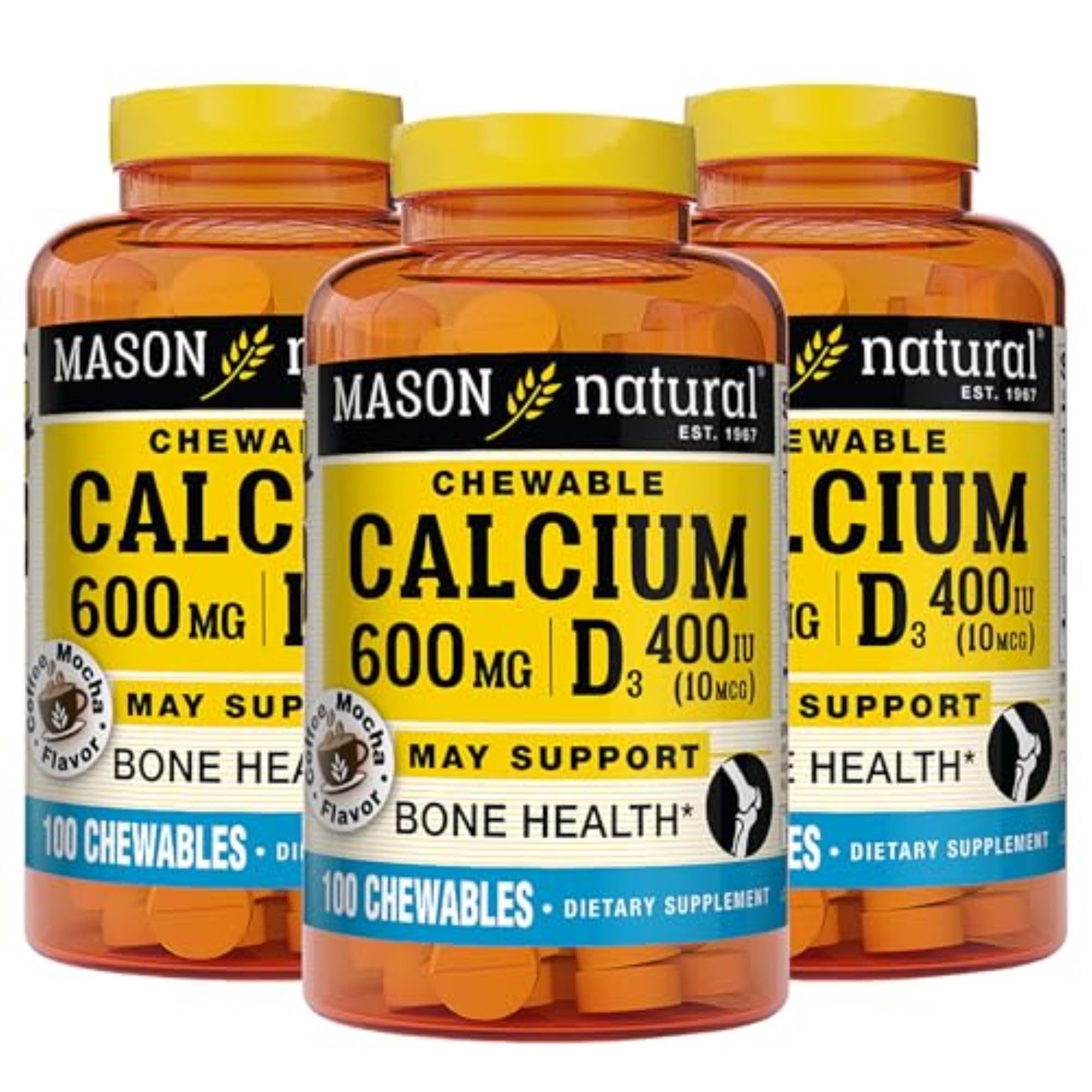 MASON NATURAL Calcium 600mg with Vitamin D3 Coffee Mocha Chewables front view