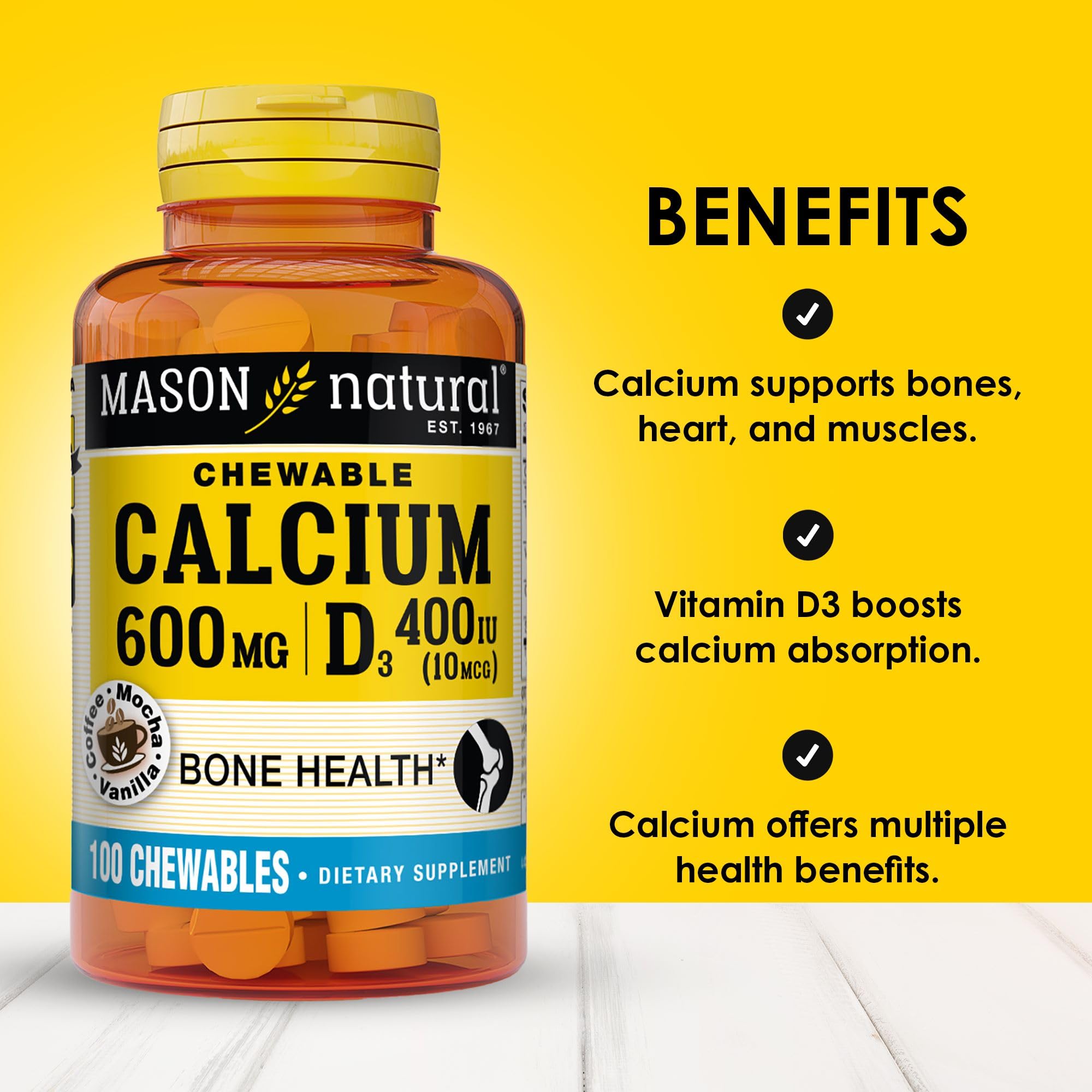 MASON NATURAL Calcium 600mg with Vitamin D3 Coffee Mocha Chewables packaging