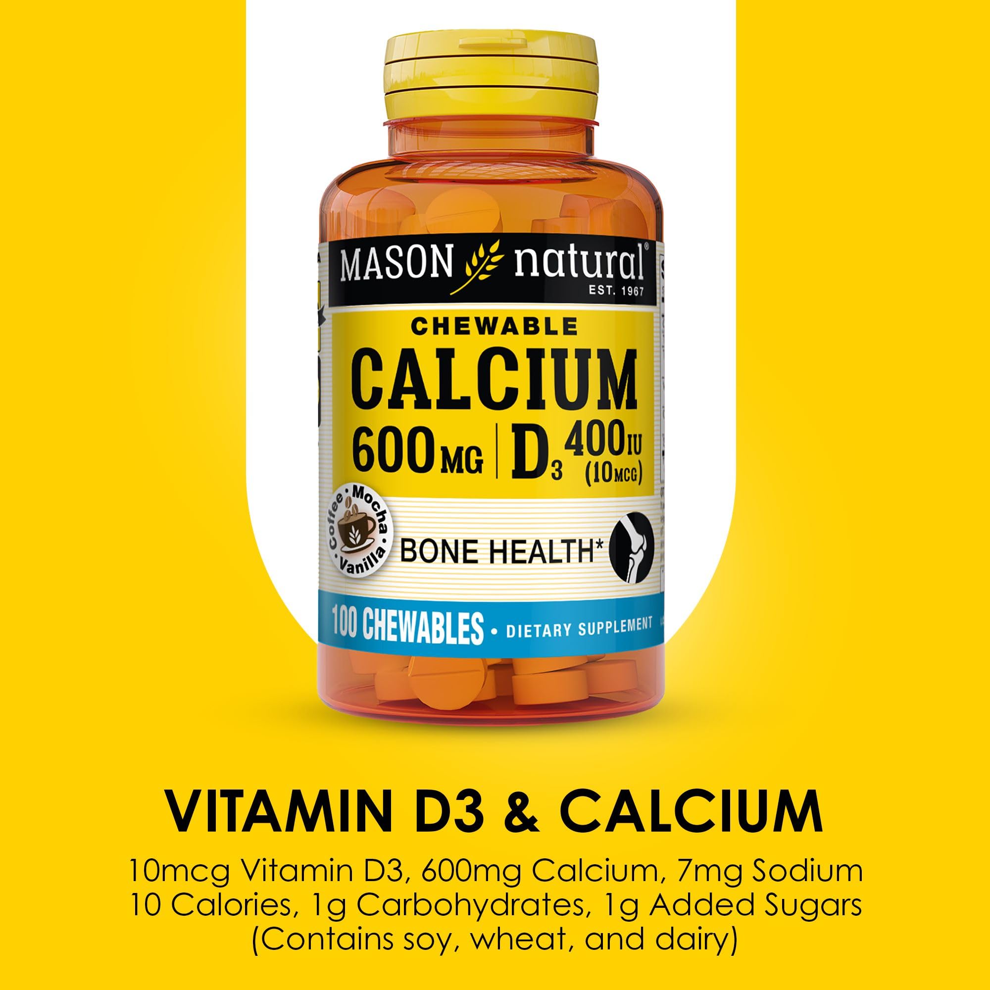 MASON NATURAL Calcium 600mg with Vitamin D3 Coffee Mocha Chewables side view