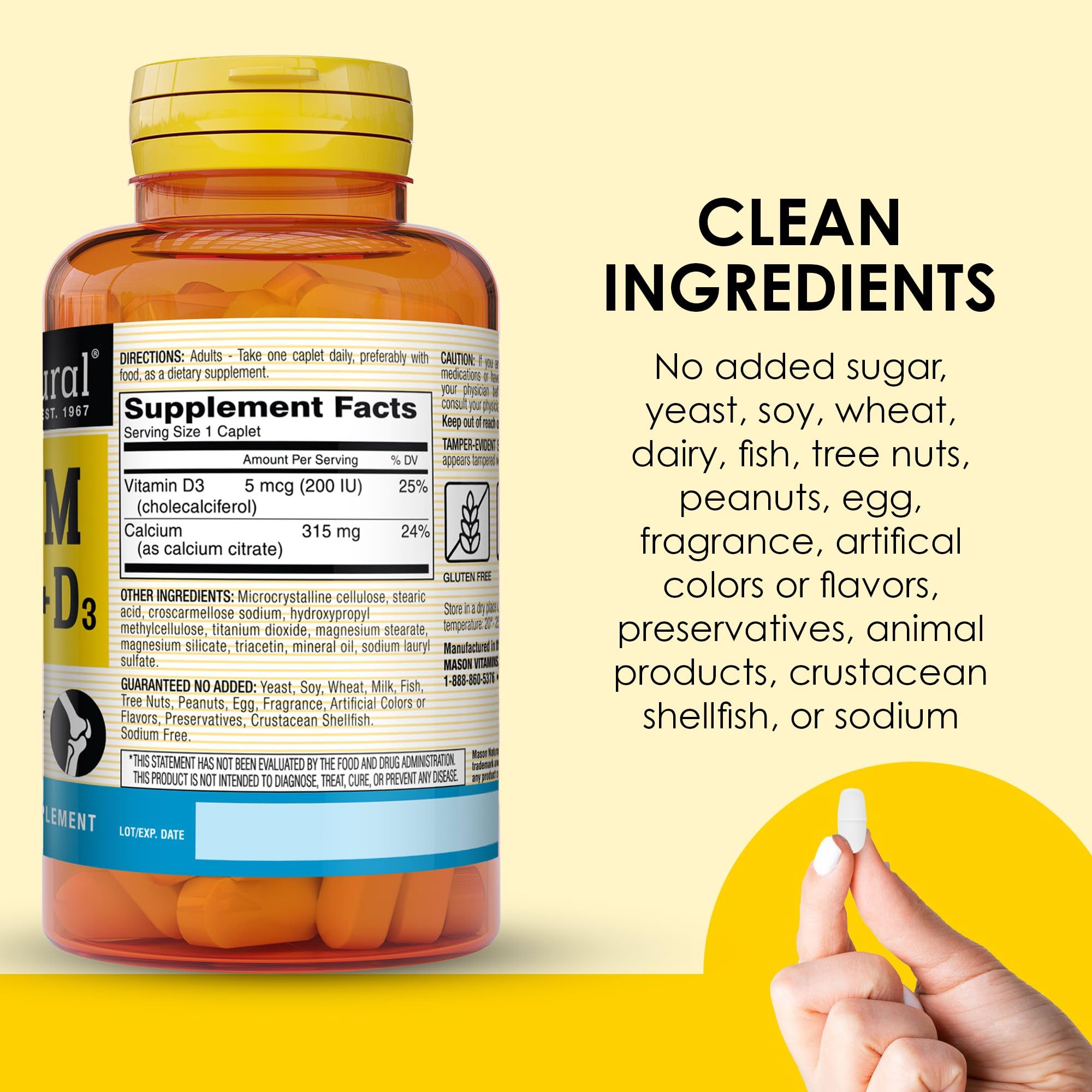 MASON NATURAL Calcium + Vitamin D3 Caplets 315mg ingredients list